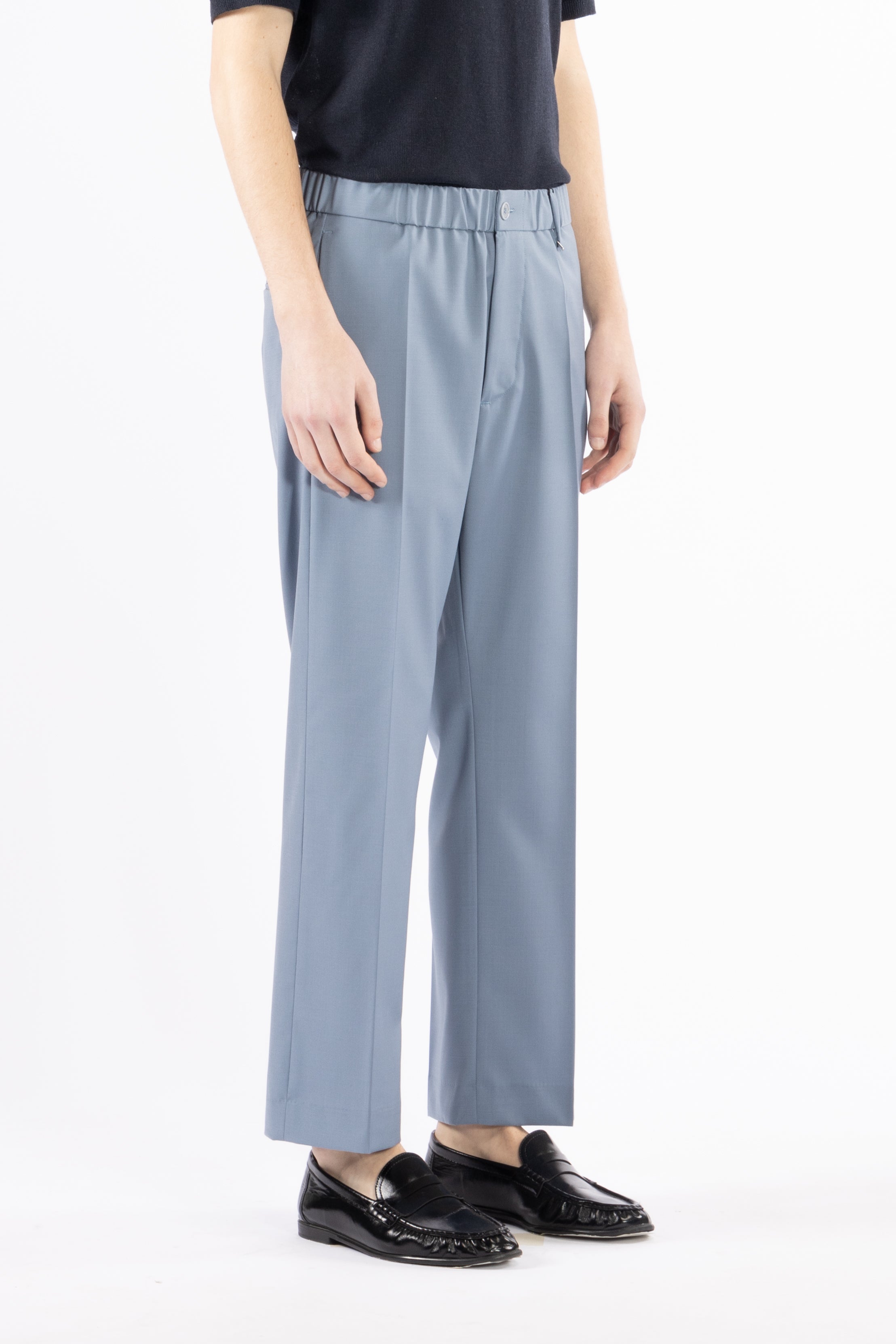 Pantalone con elastico in misto lana - Indaco