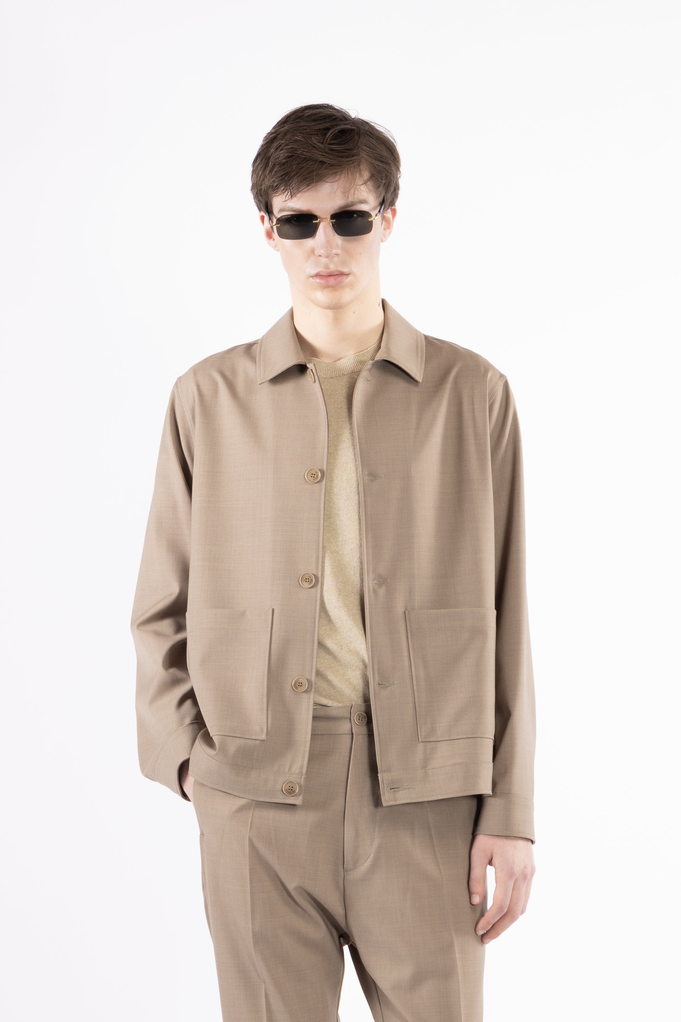 Giacca camicia sfoderata misto una - Taupe