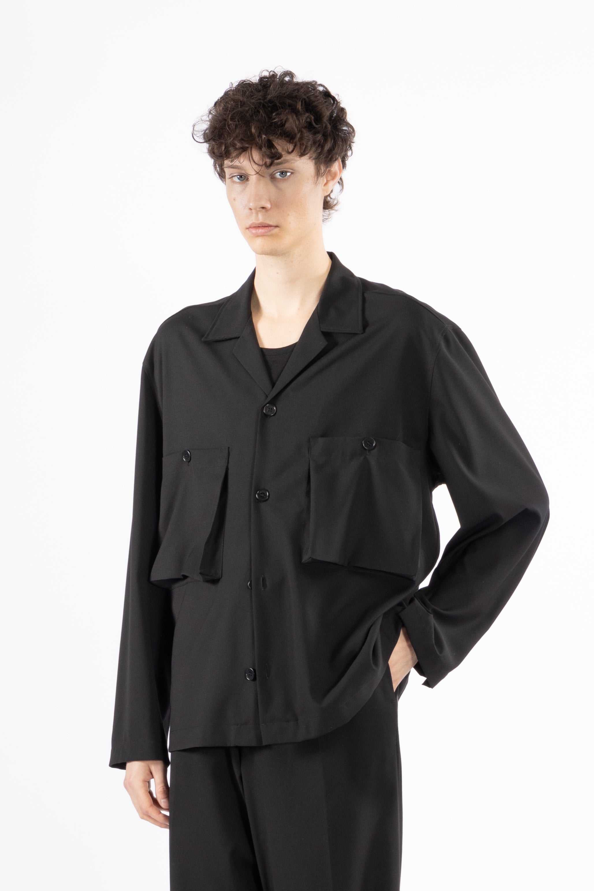 Camicia tasconi collo aperto - Nero