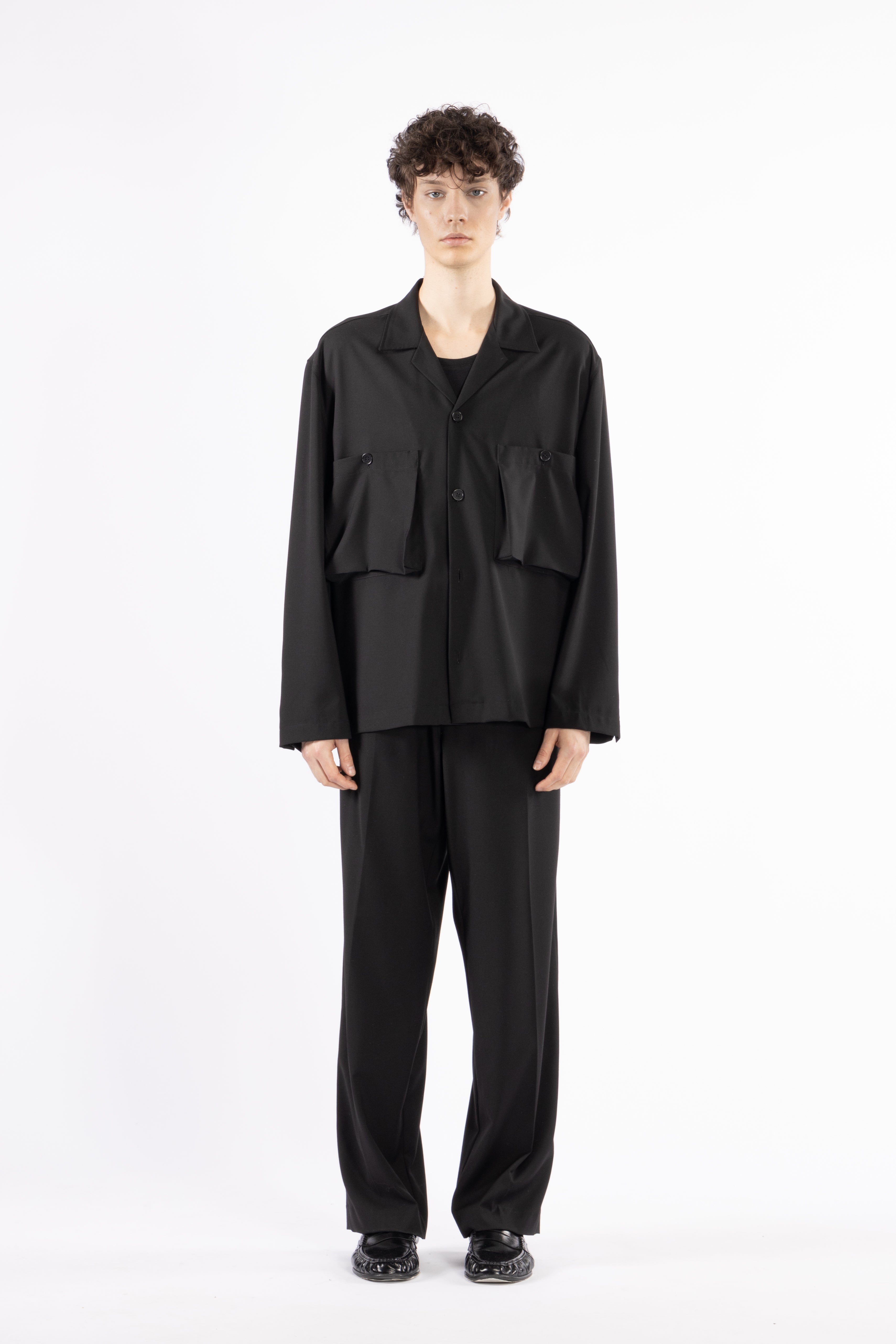Camicia tasconi collo aperto - Nero