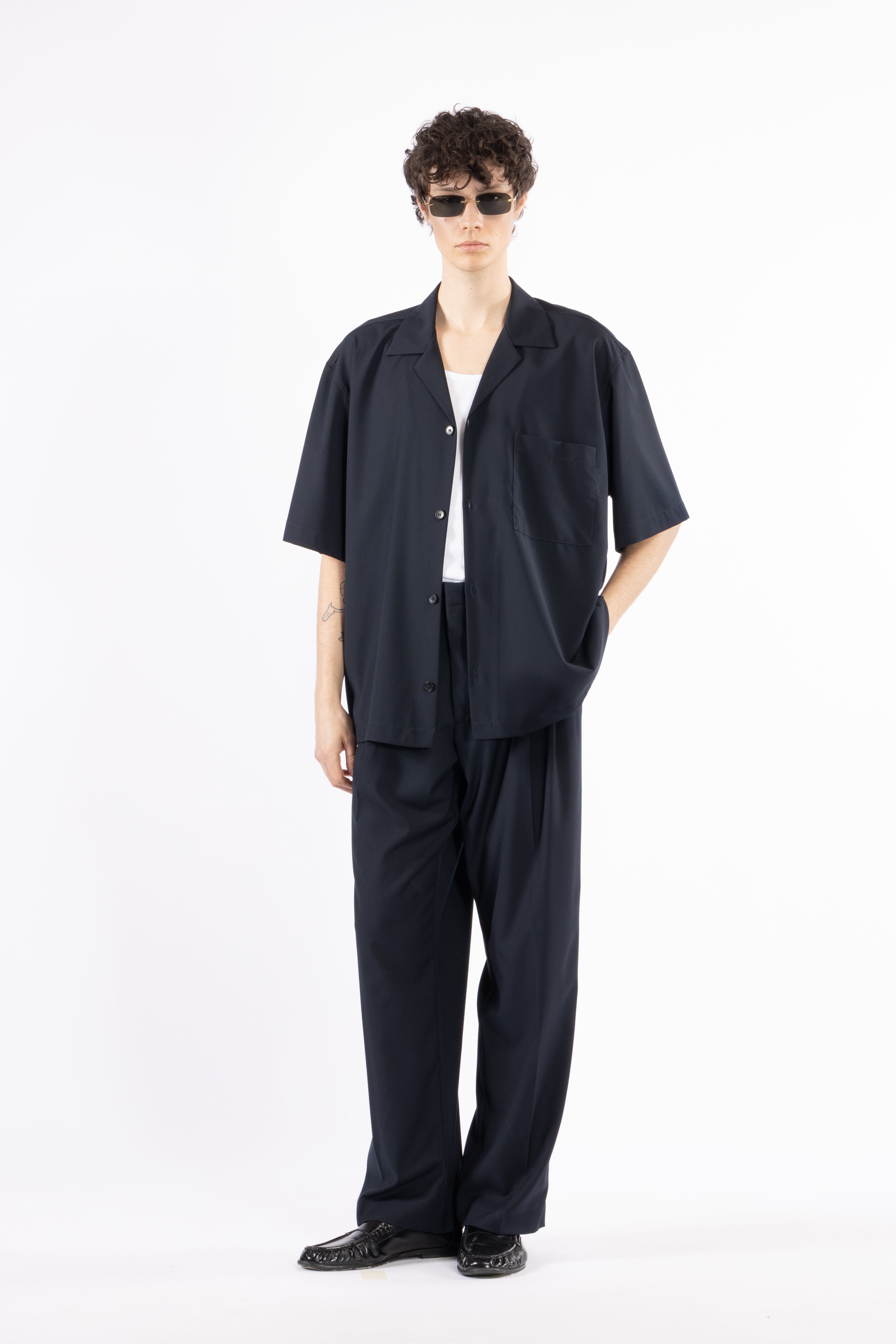 Camicia morbida collo aperto - Blu