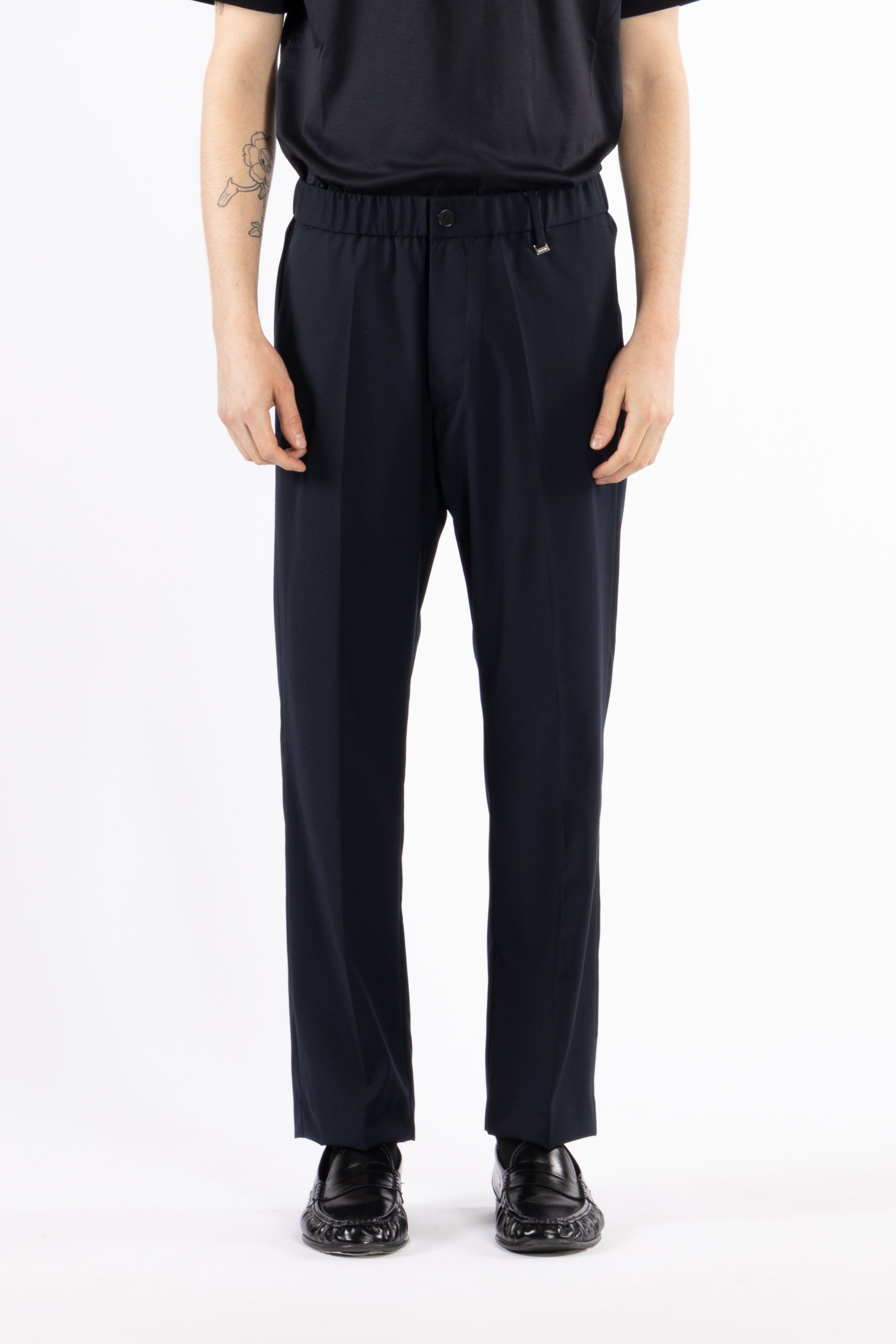 Pantalone gamba dritta con elastico - Blu