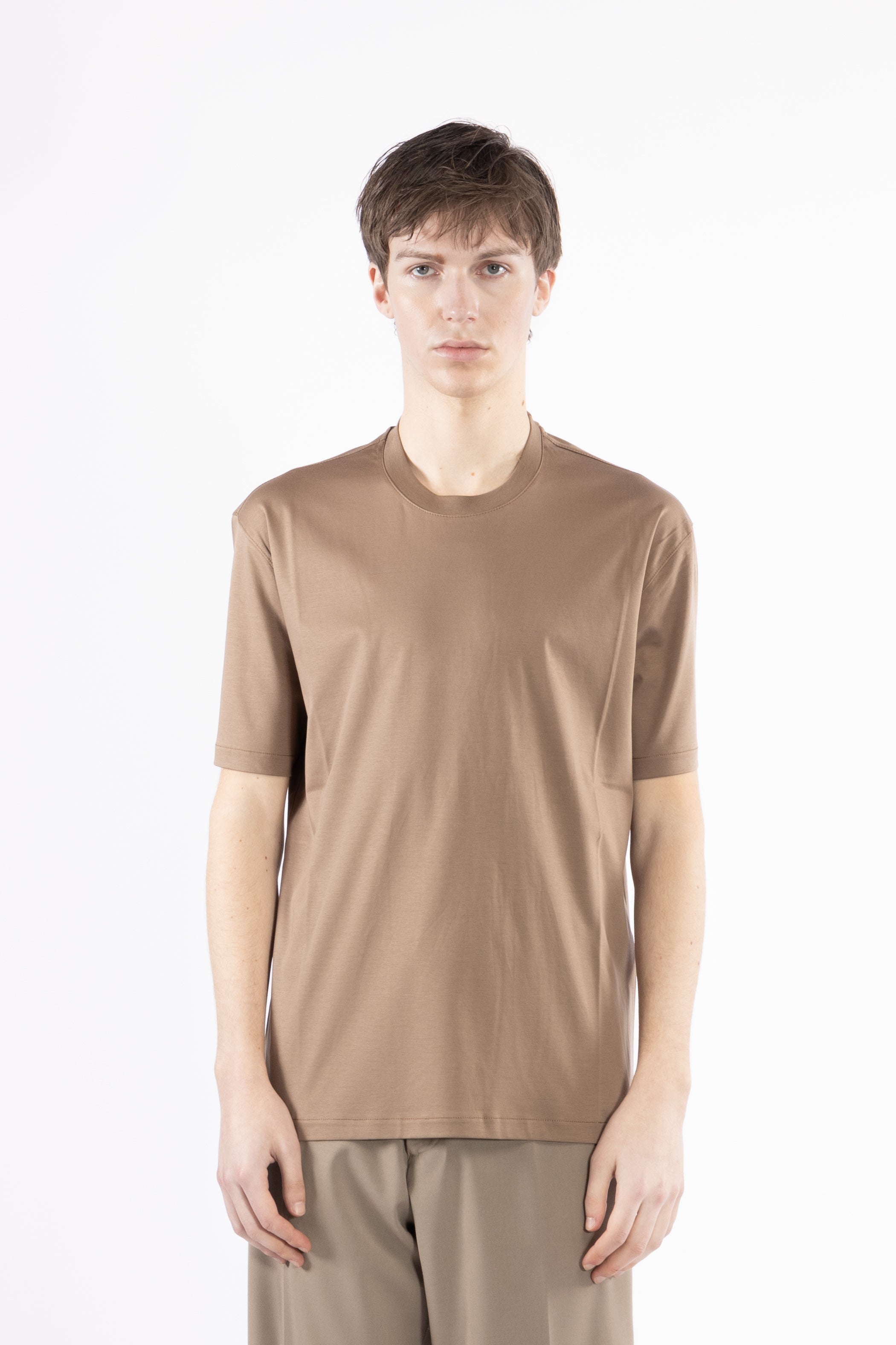 T-shirt girocollo in cotone mercerizzato - Taupe