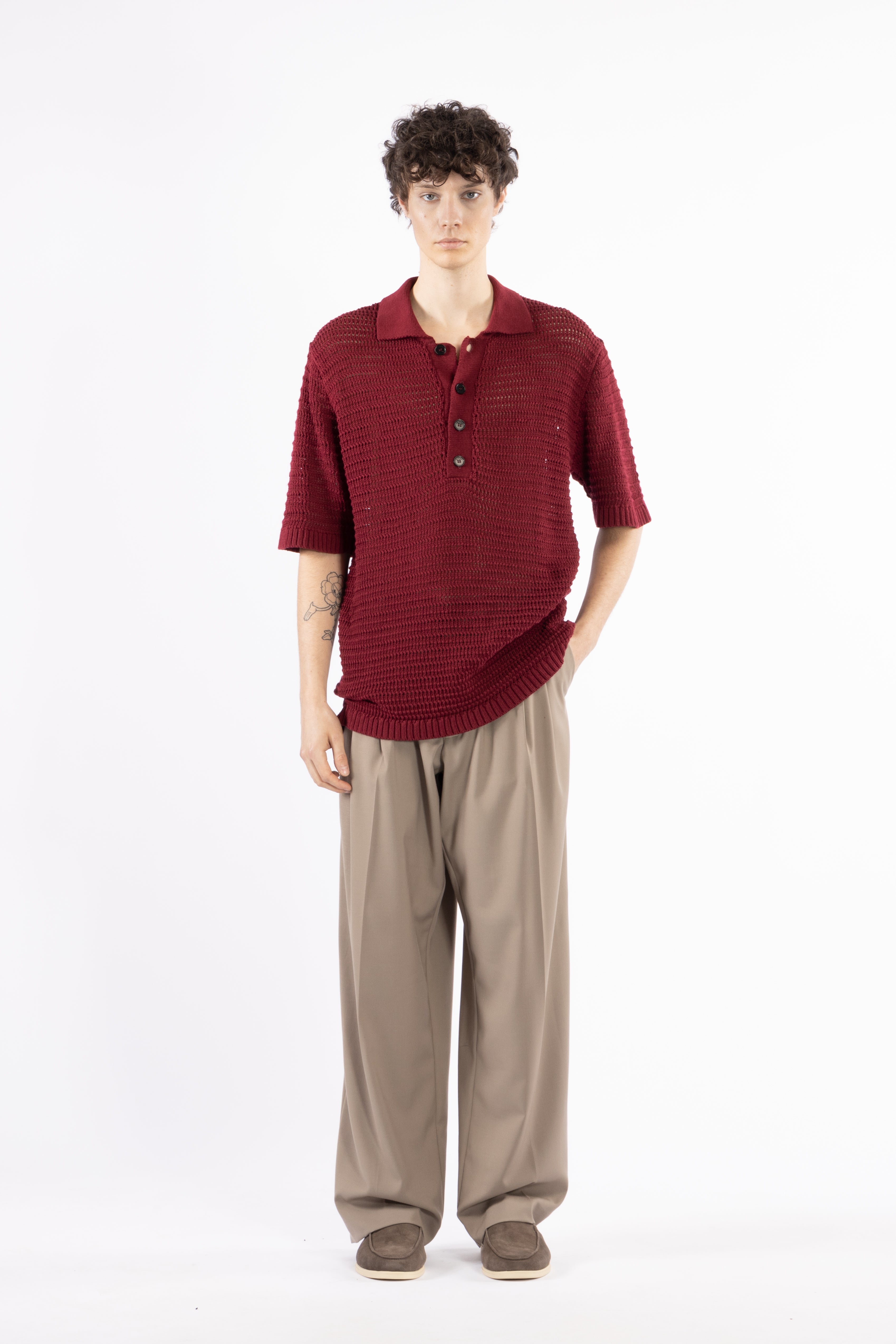 Polo crochet in maglia - Bordeaux