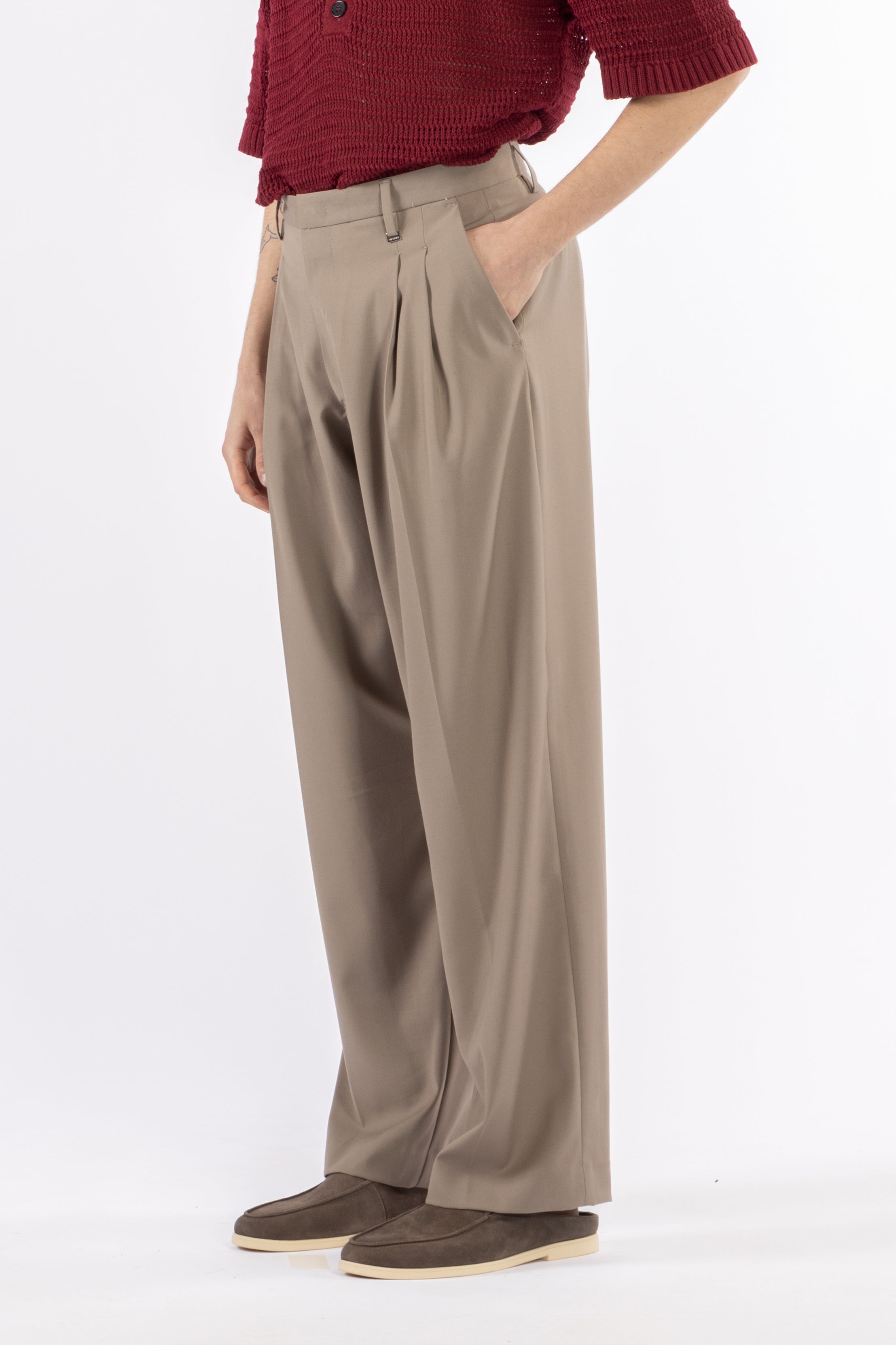 Pantalone fondo ampio con pinces - Taupe