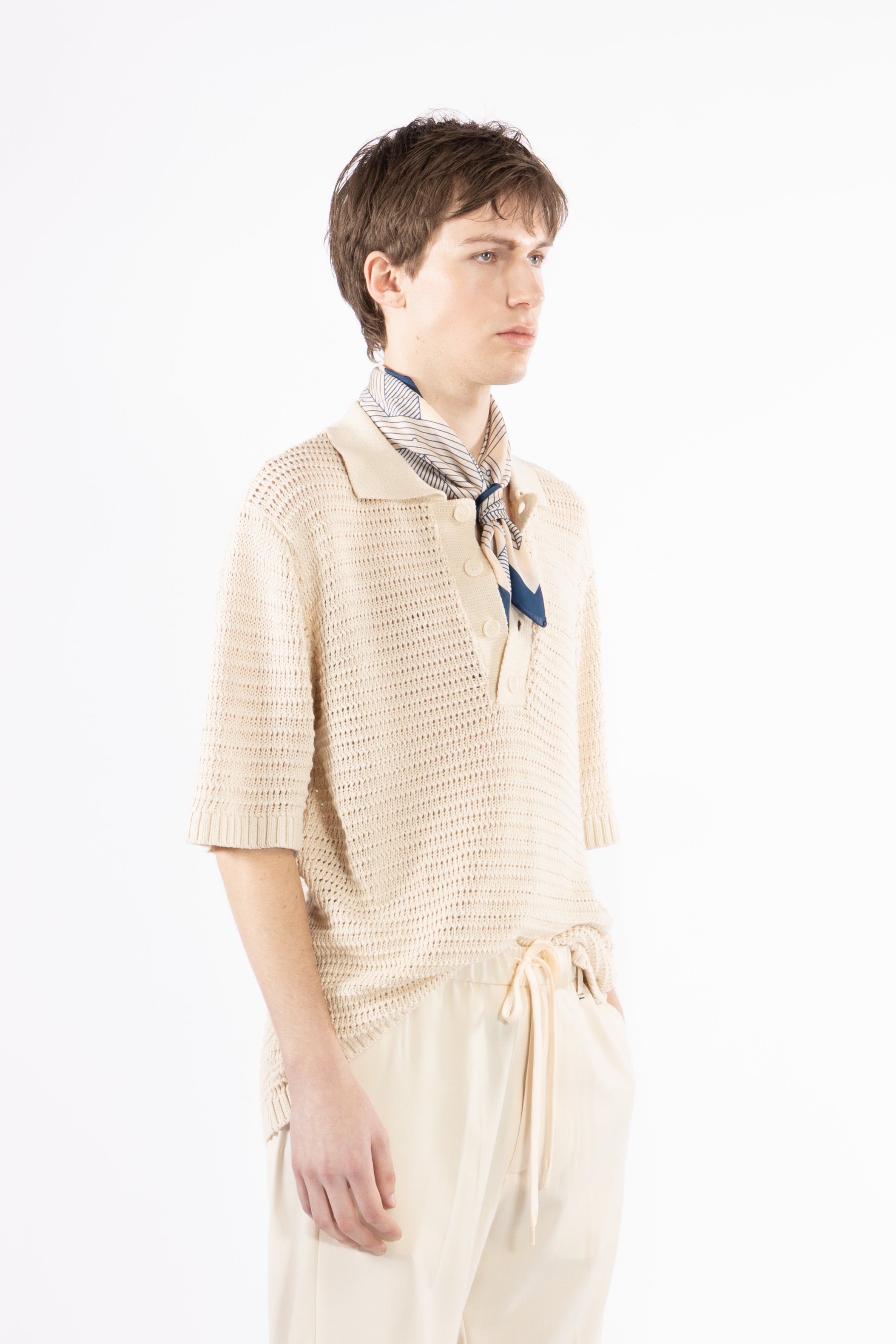 Polo crochet in maglia - Panna
