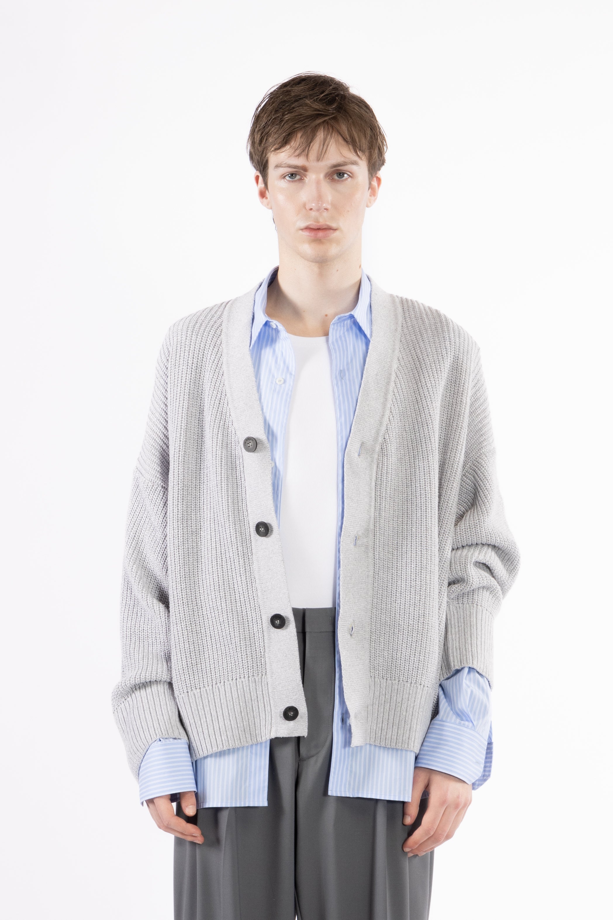 Cardigan in maglia con intarsio - Grigio