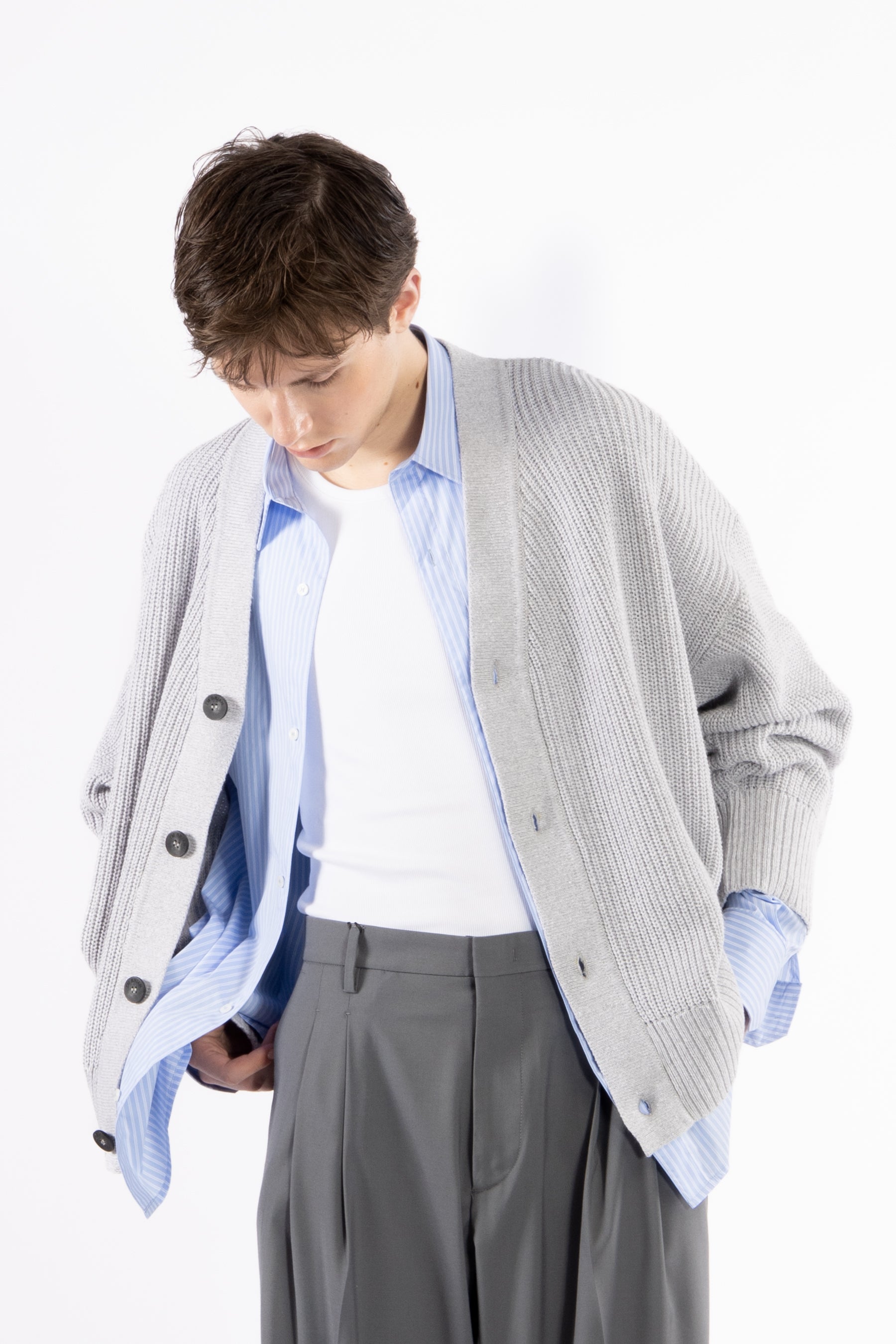 Cardigan in maglia con intarsio - Grigio