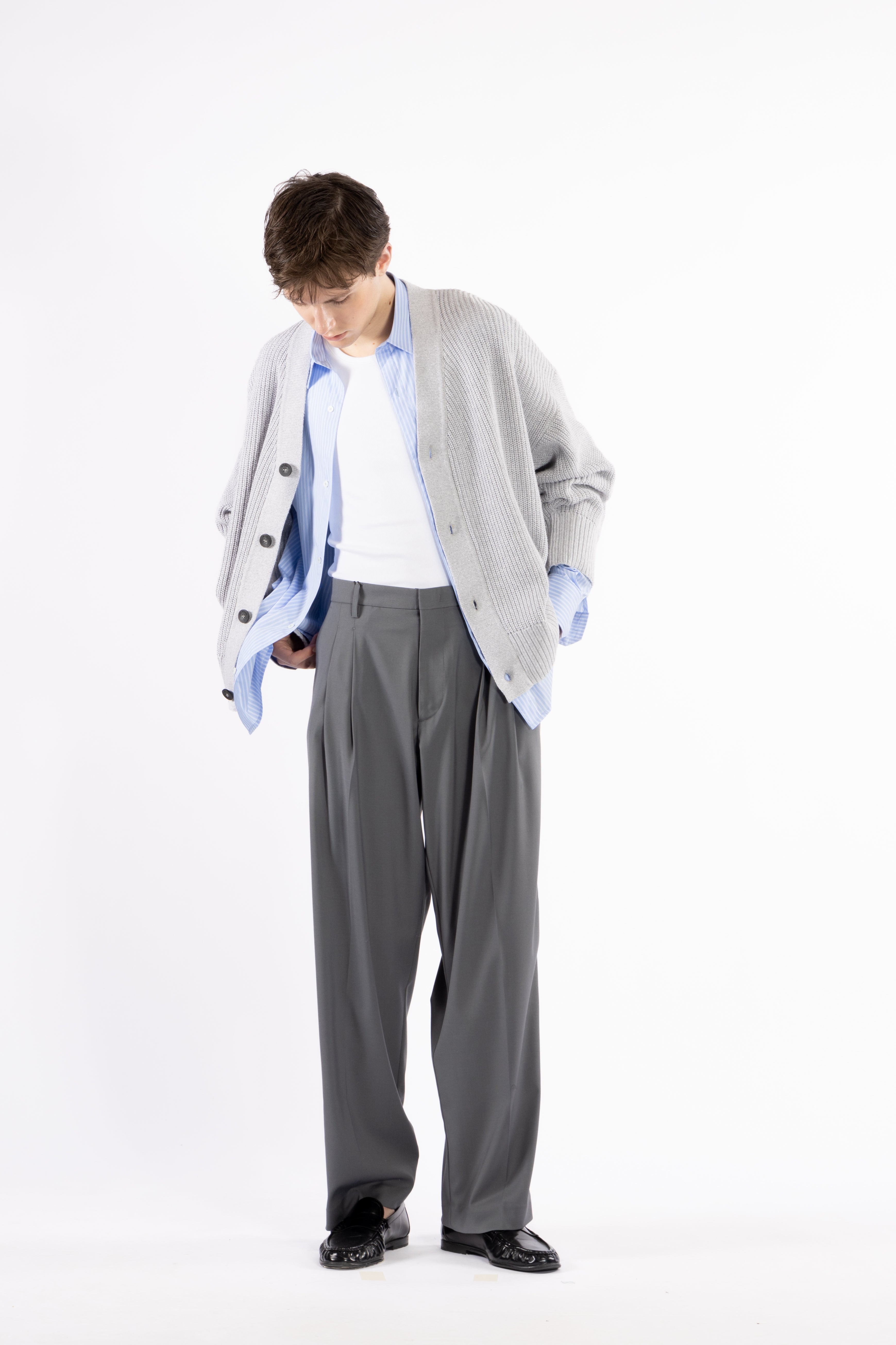 Cardigan in maglia con intarsio - Grigio