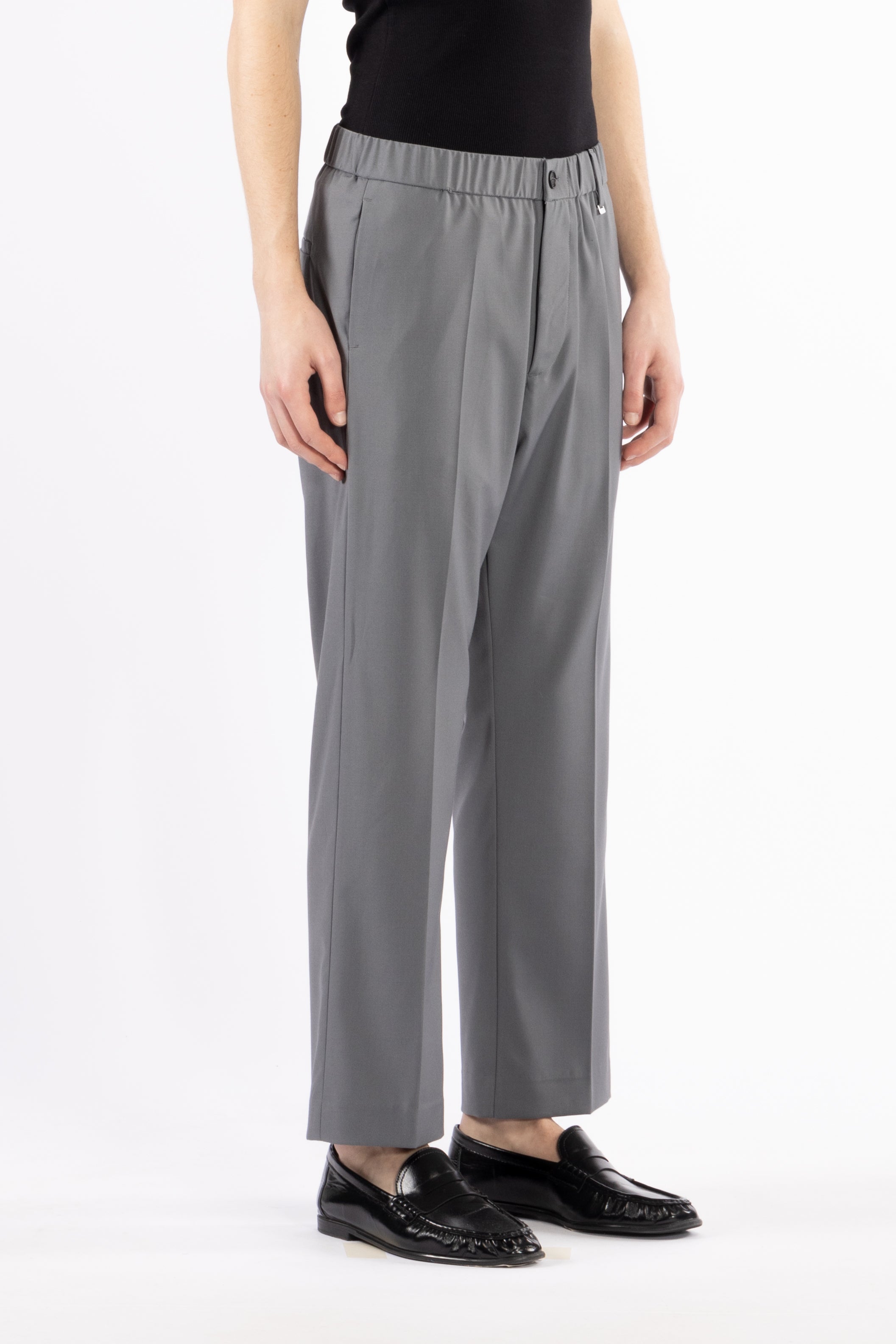 Pantalone gamba dritta con elastico - Grigio