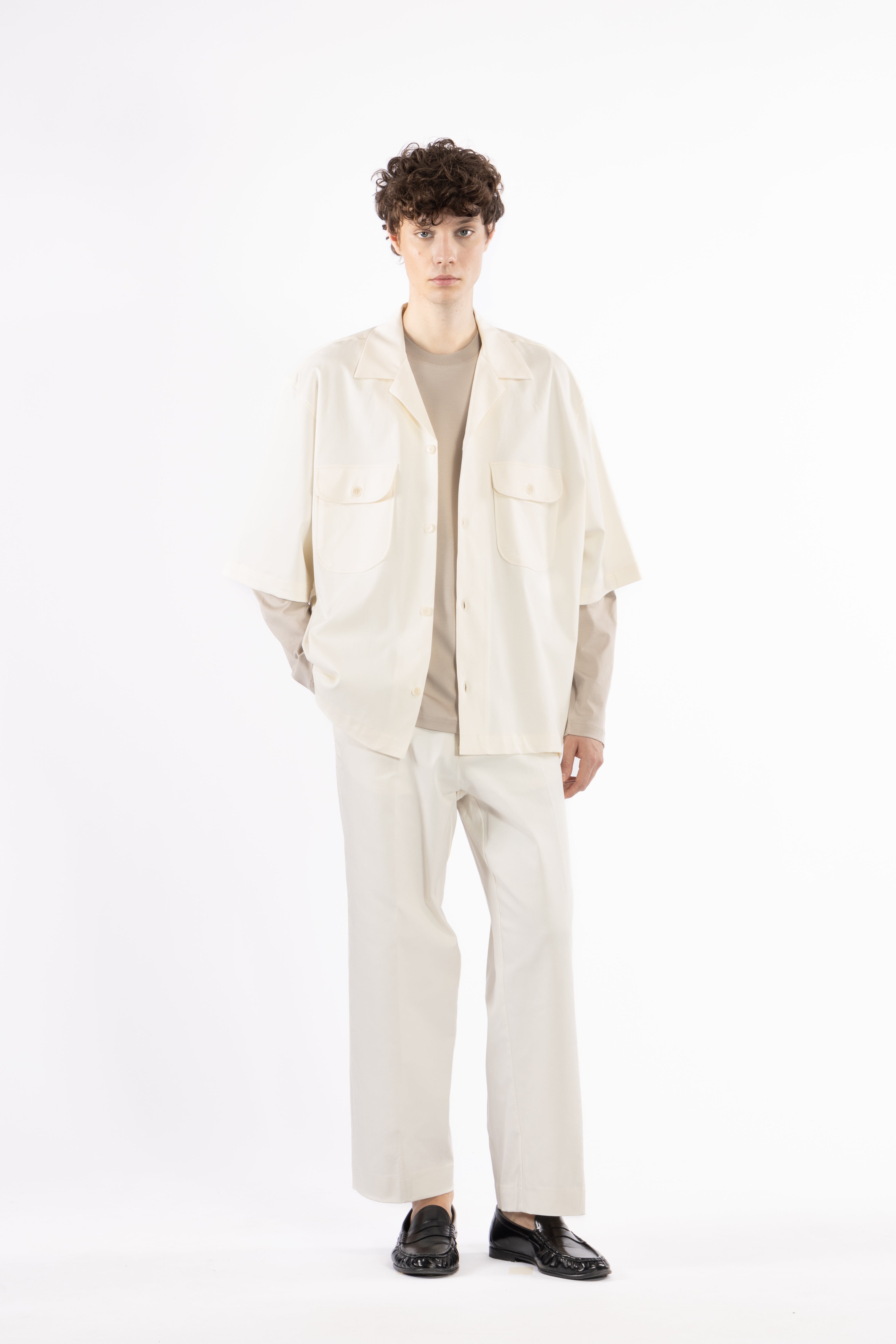 Pantalone in cotone pince al fondo - Panna