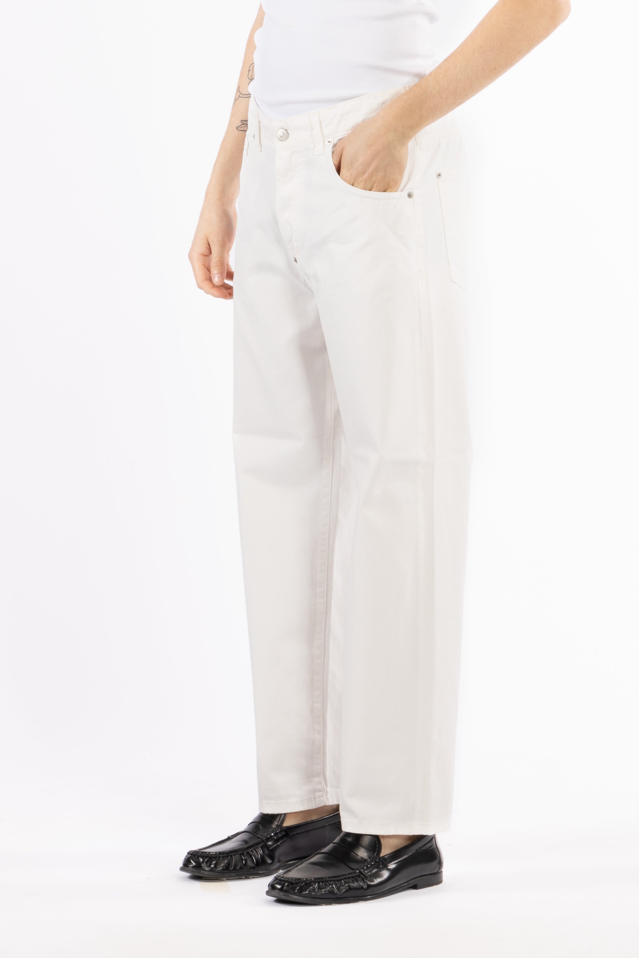 Jeans in cotone denim crop fit - Panna