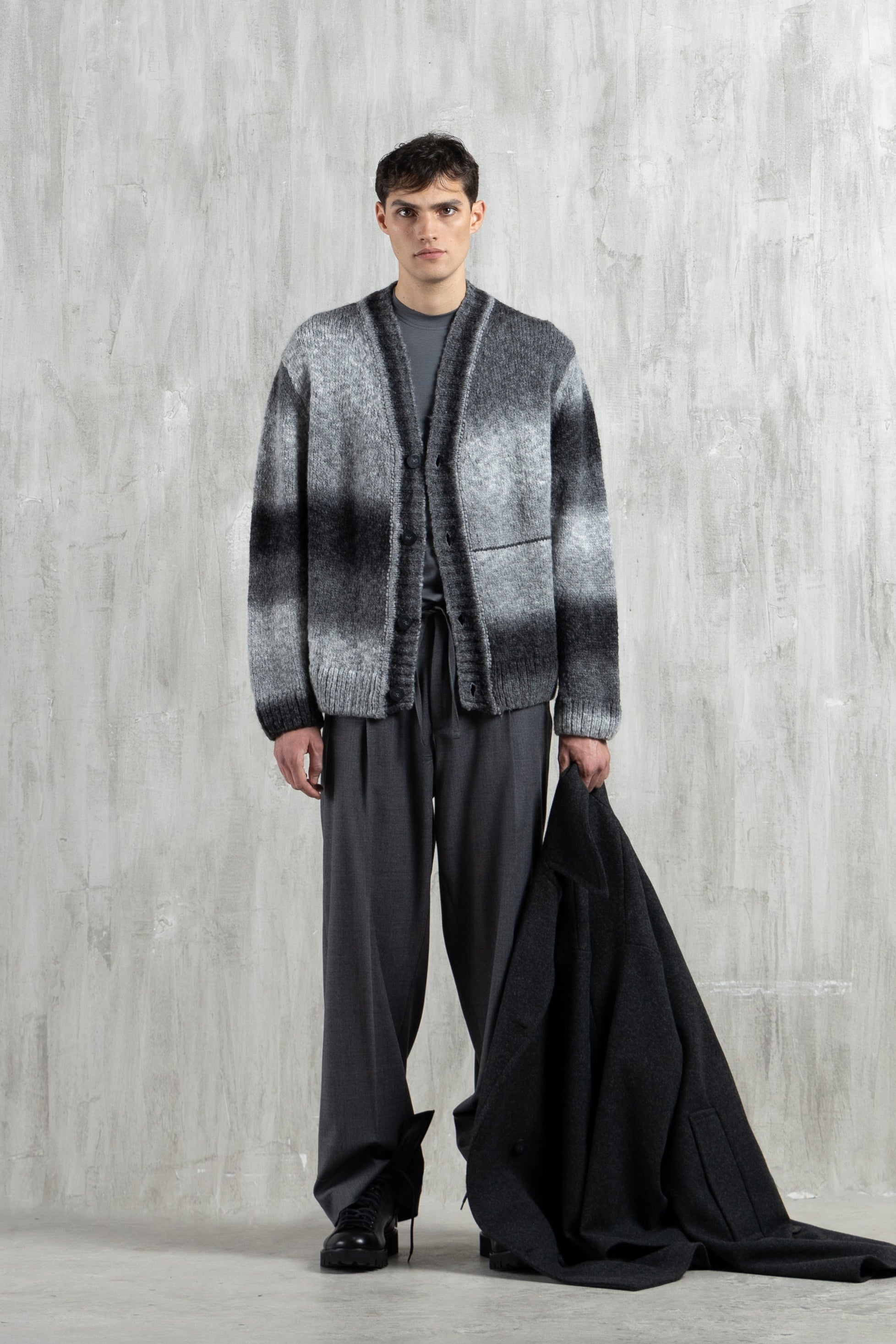 Pantalone fondo largo con coulisse in vita - Grigio
