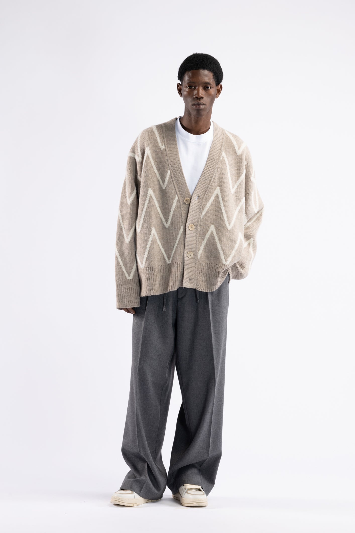 Oversized patterned cardigan - Beige