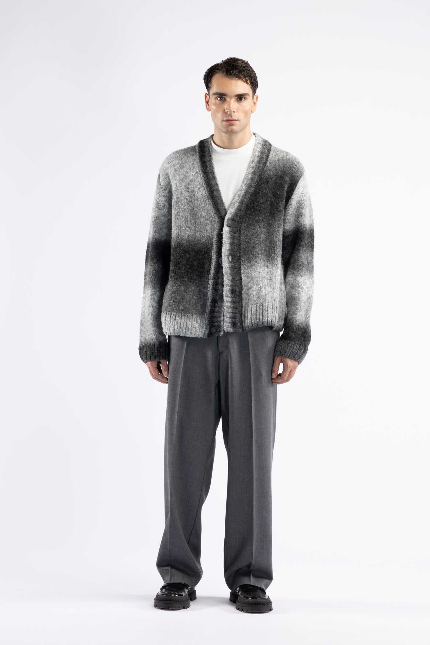 Tie dye patterned wool cardigan