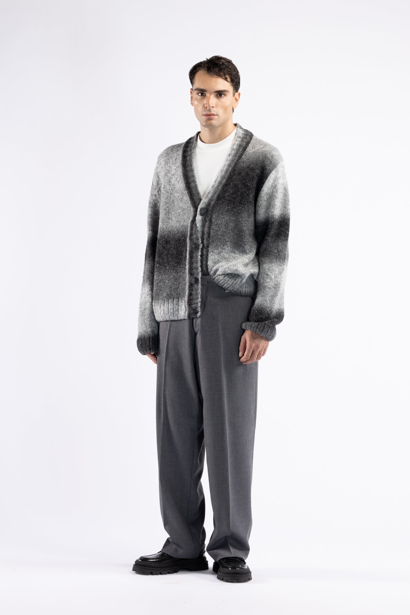 Tie dye patterned wool cardigan