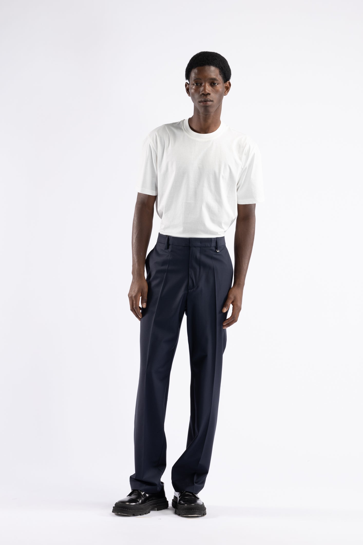 Pantalone in lana gamba dritta - Blu