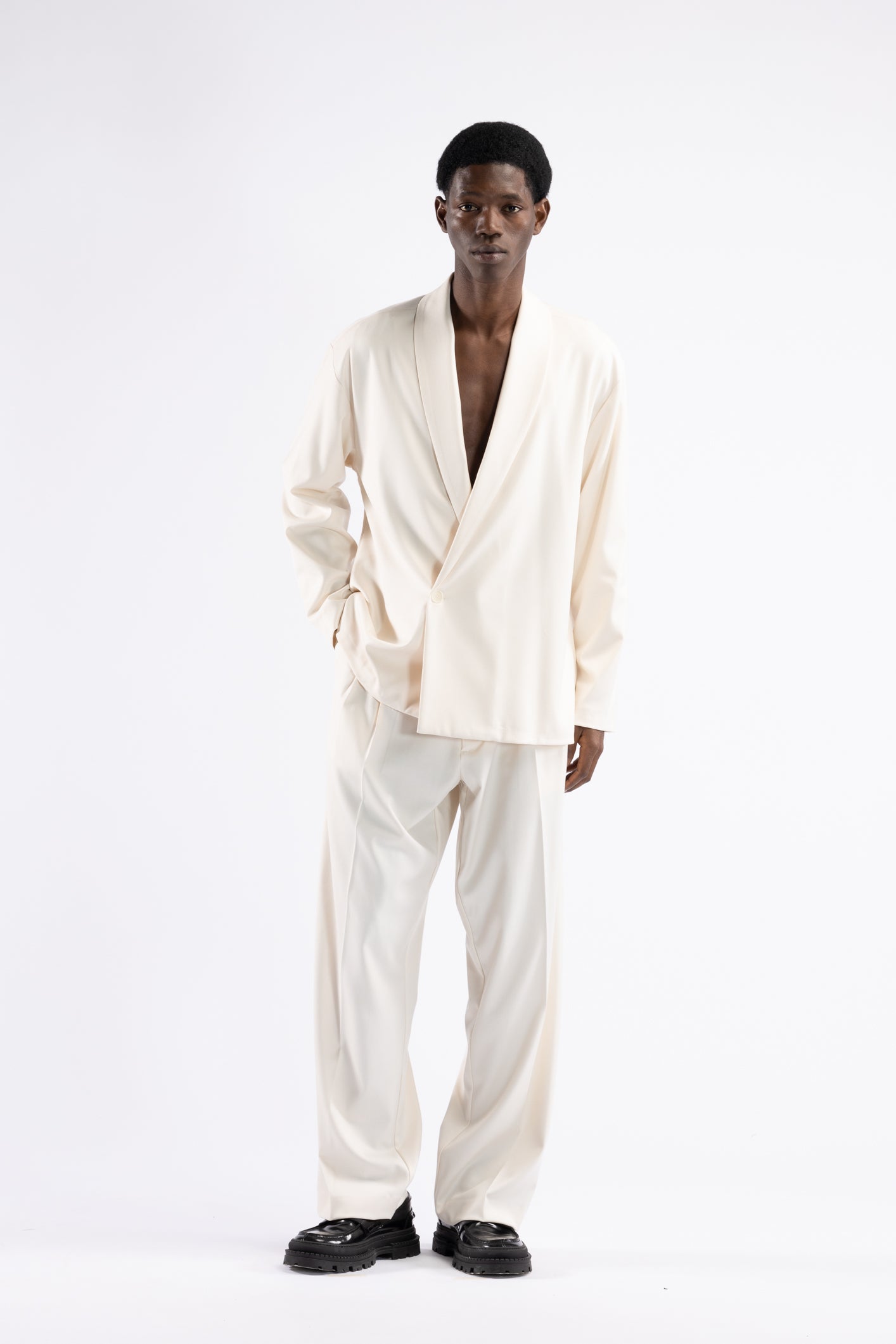 Giacca camicia collo sciallato - Panna