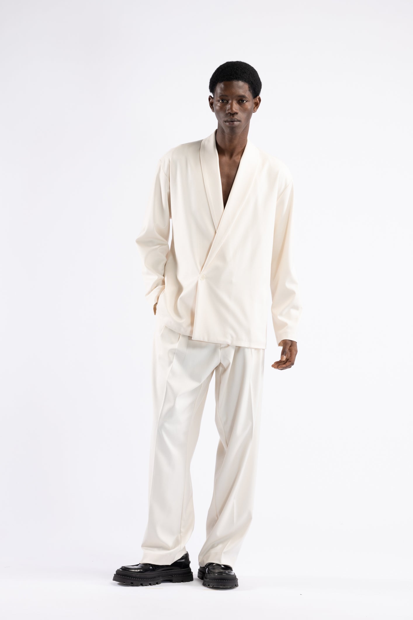 Giacca camicia collo sciallato - Panna