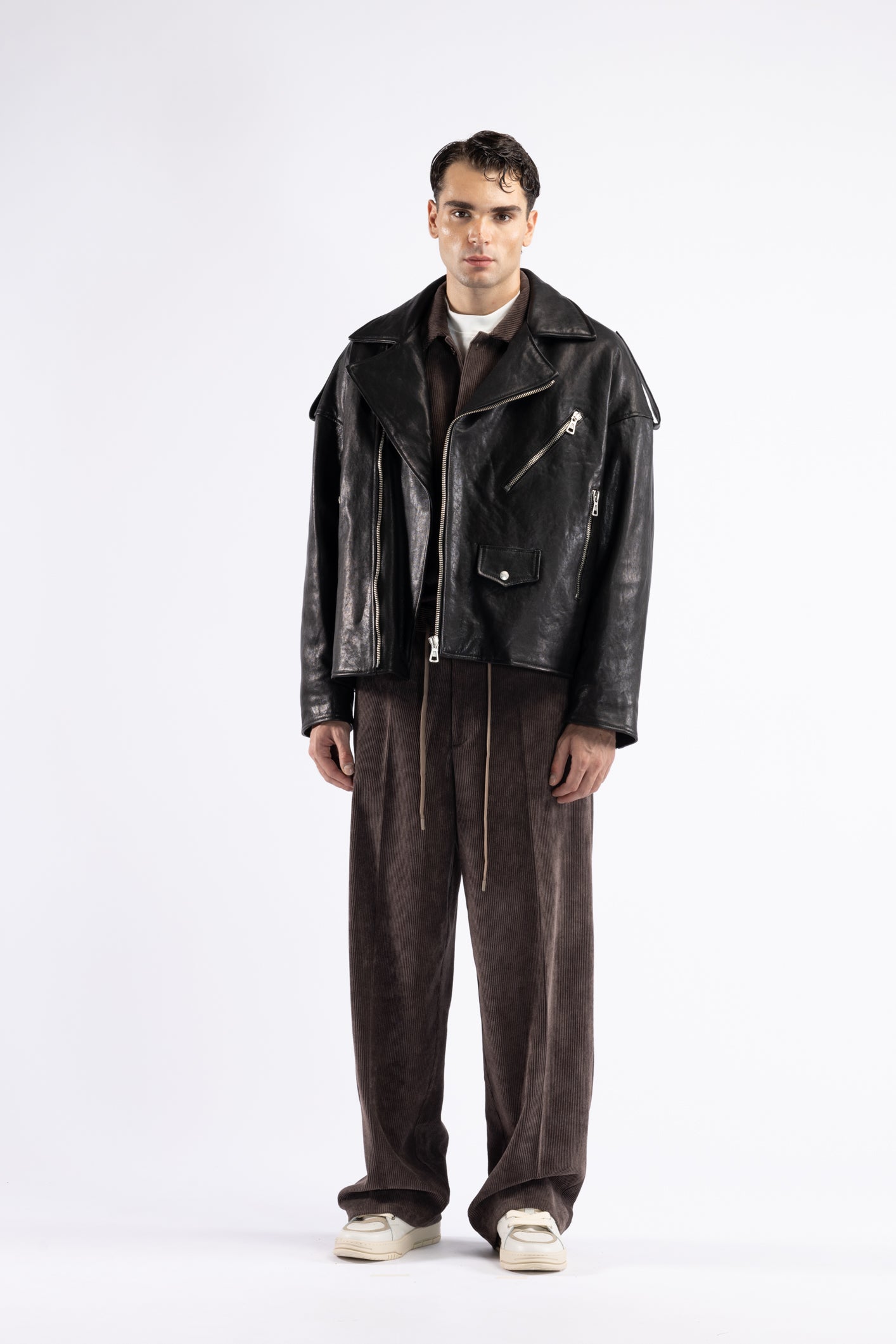 Giacca biker in pelle - Nero