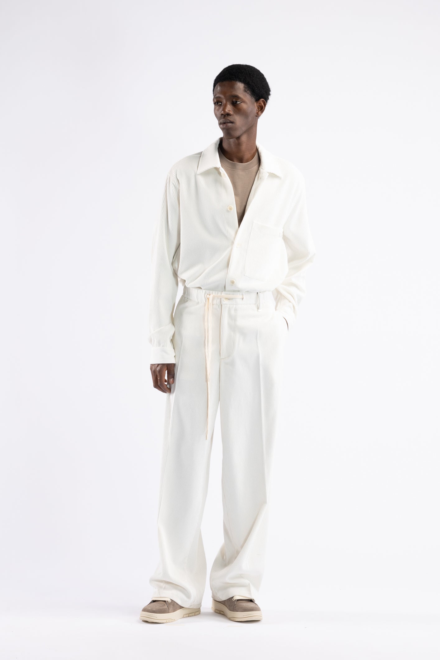 Corduroy Drawstring Trousers - Cream