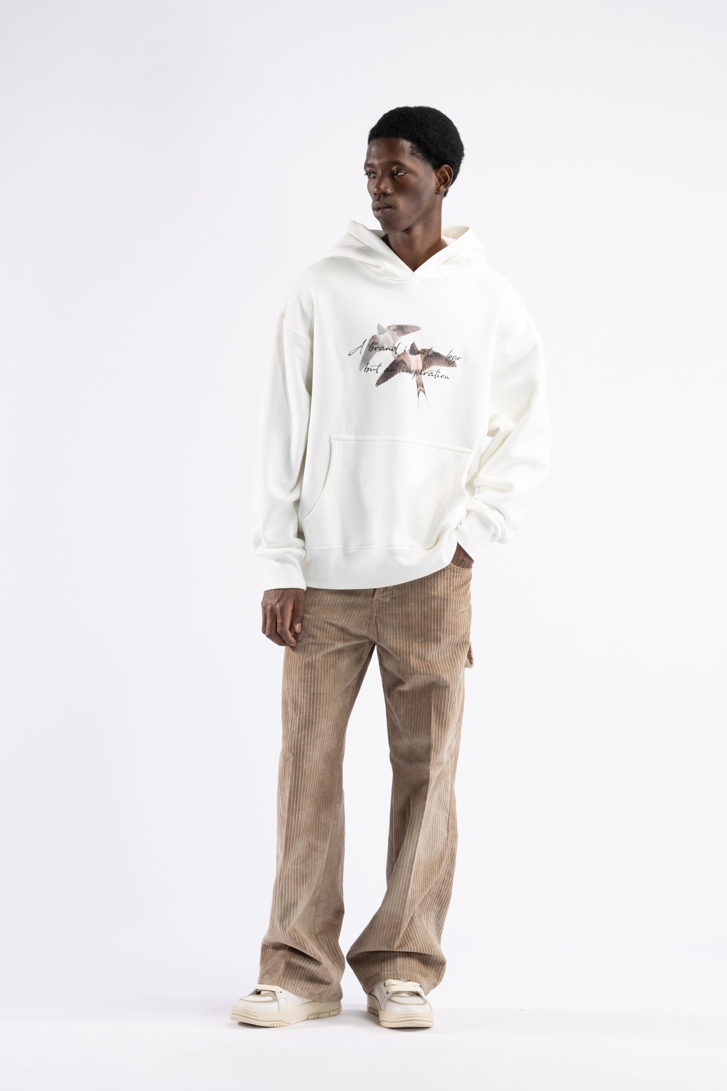 Oversized Swallow Print Sweatshirt - Cream