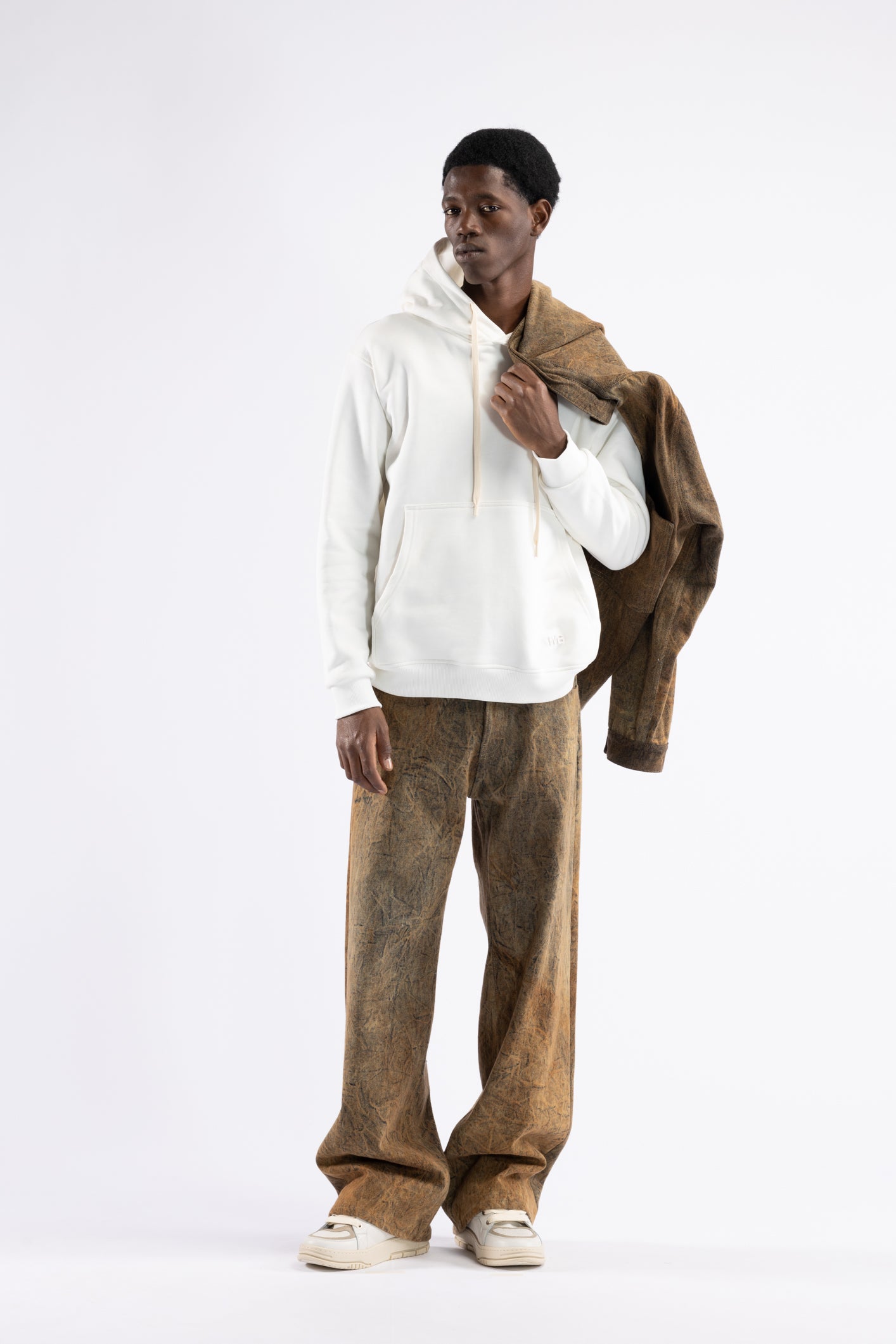 Rust-effect washed denim shirt