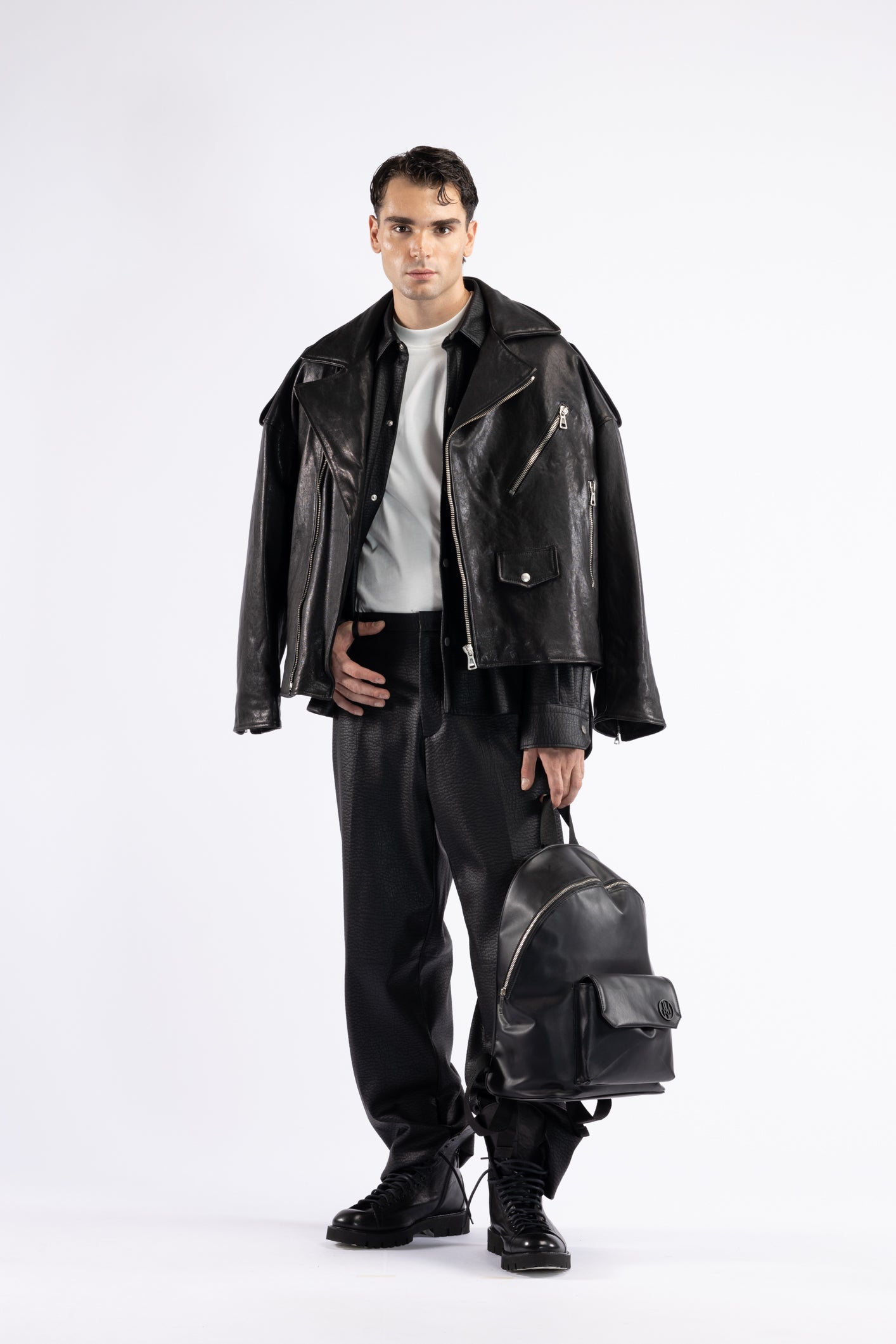 Camicia in tessuto effetto pelle - Nero