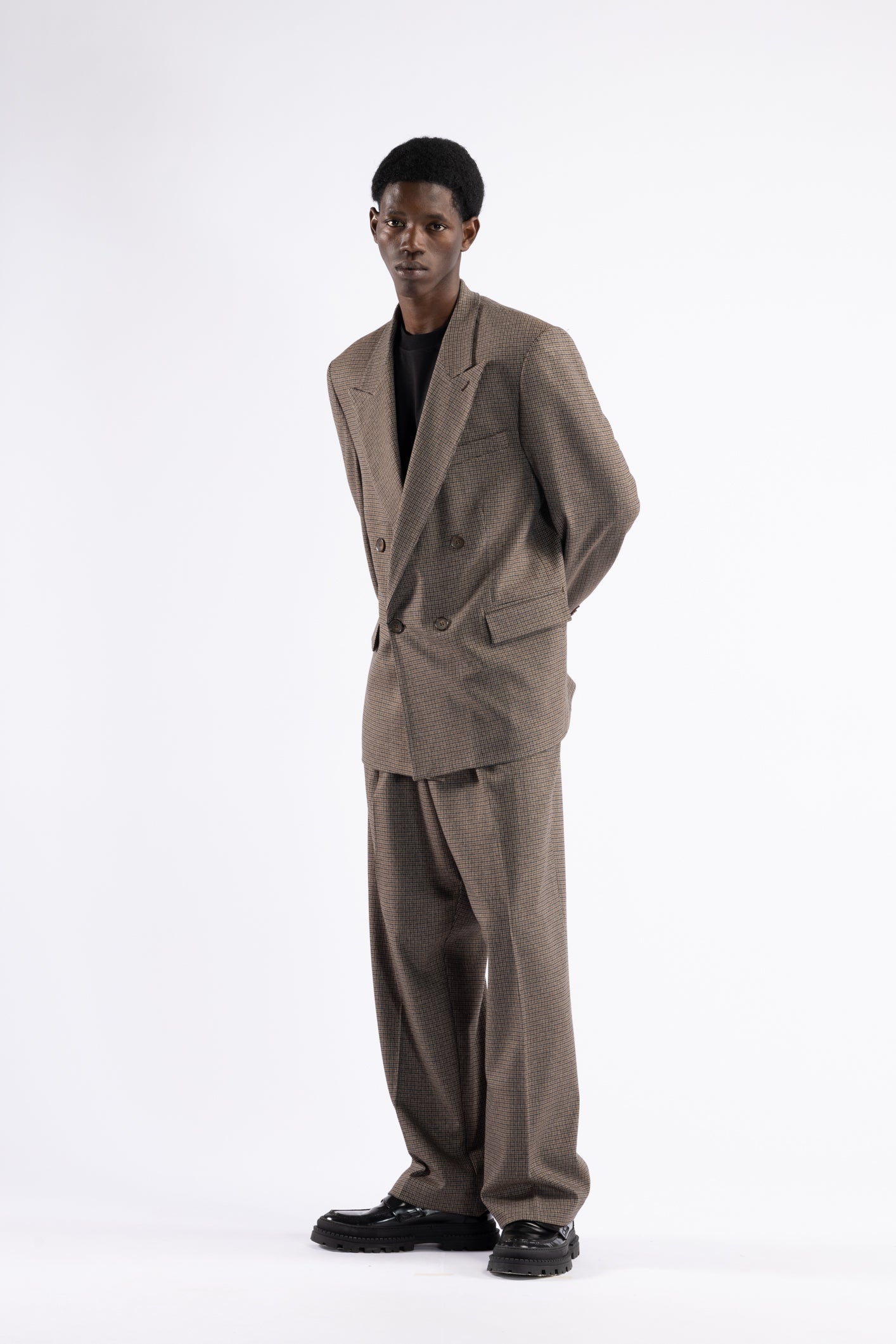 Pantalone pied de poule fondo ampio doppia pince