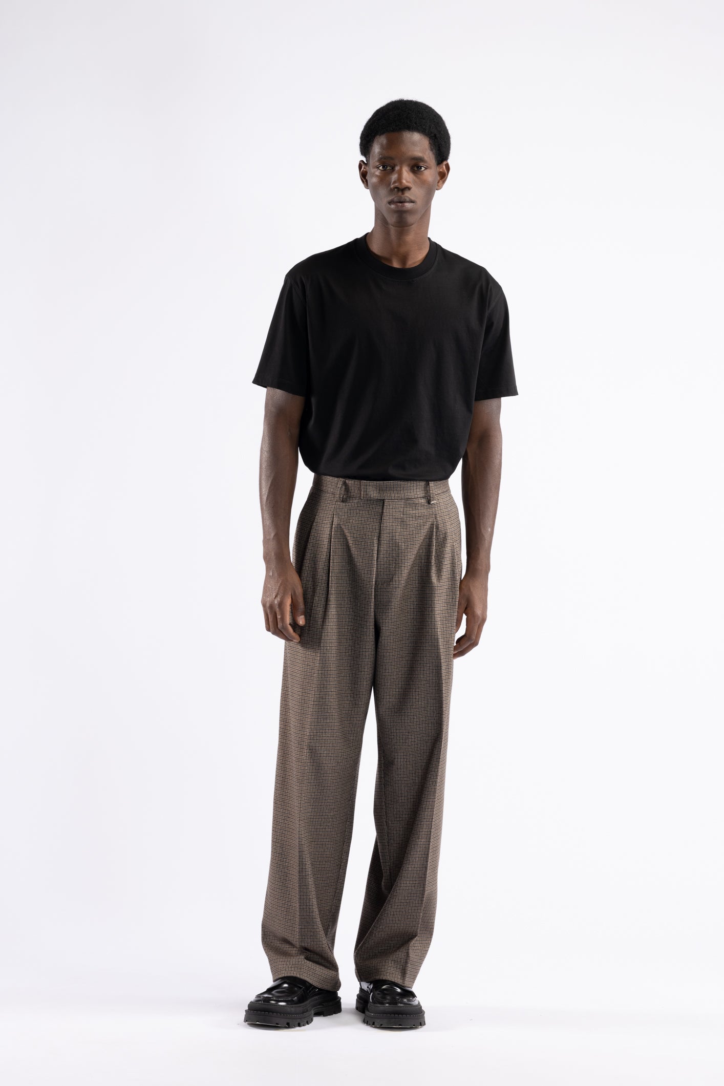 Pantalone pied de poule fondo ampio doppia pince