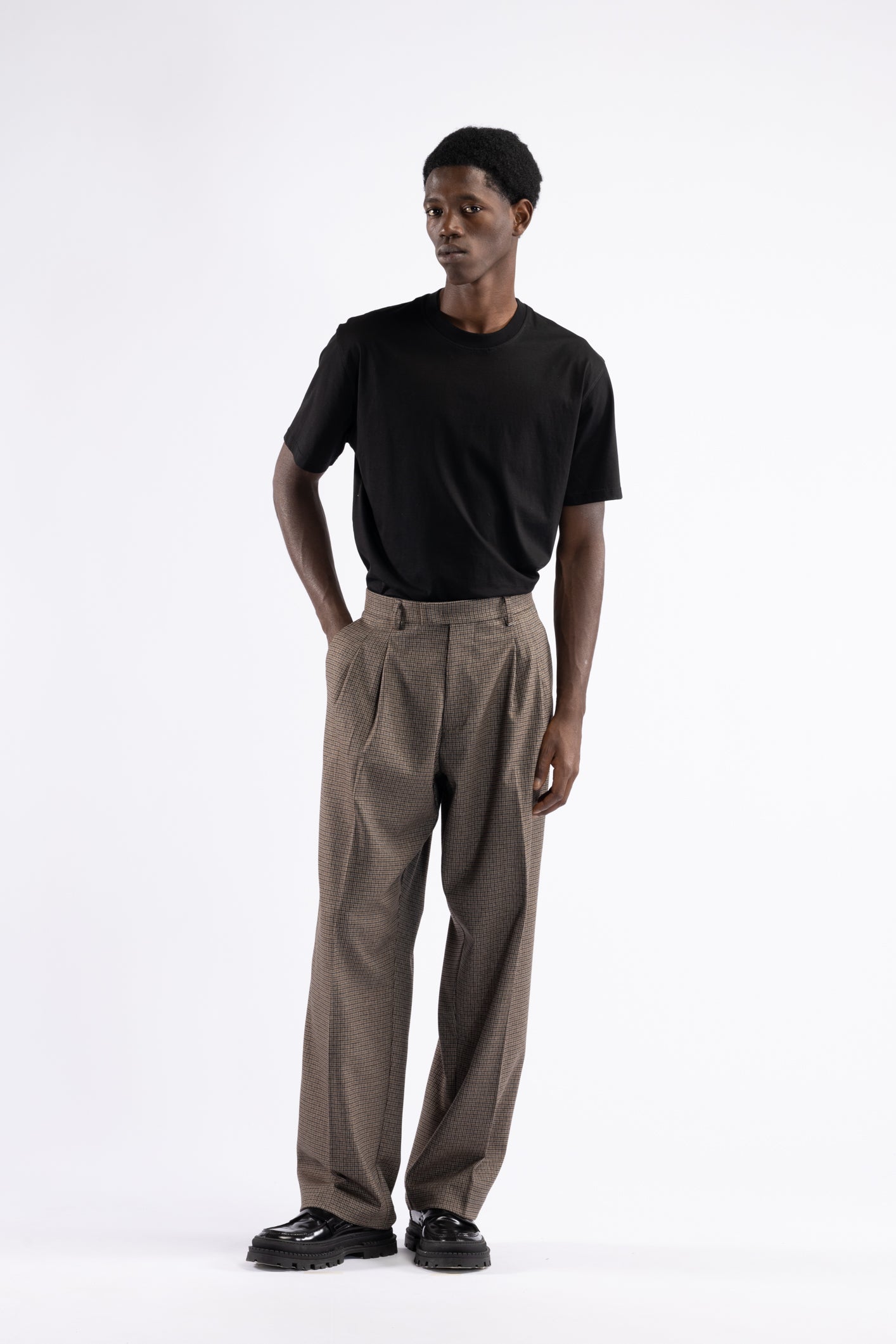 Pantalone pied de poule fondo ampio doppia pince