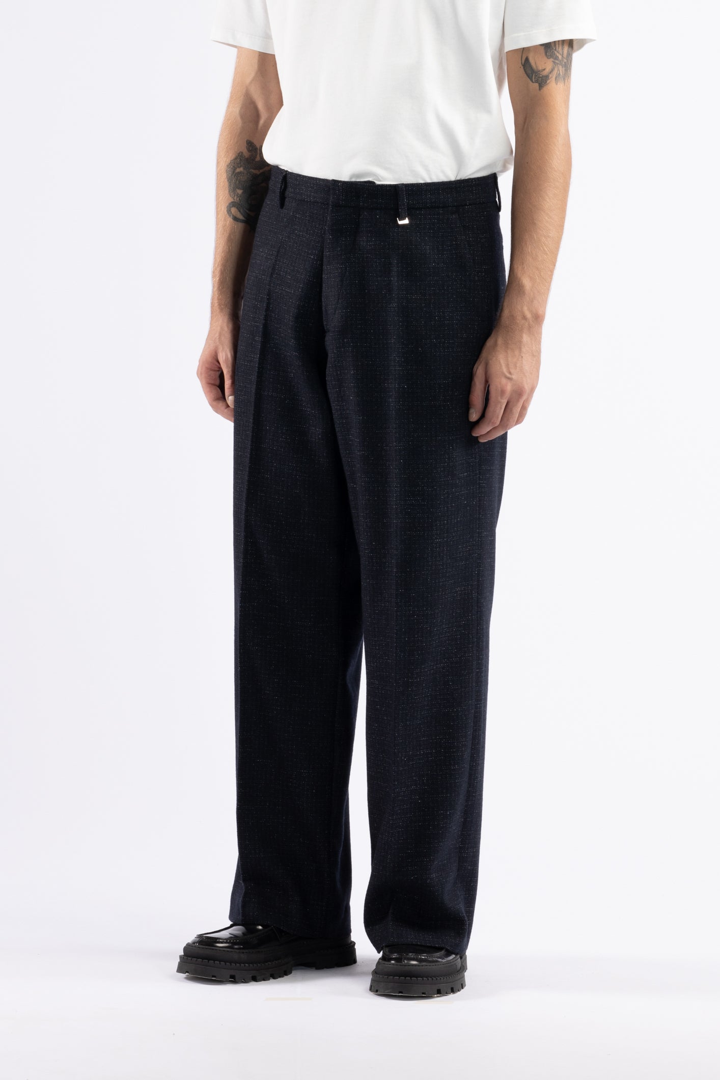 Pantalone fondo ampio microfantasia in lana