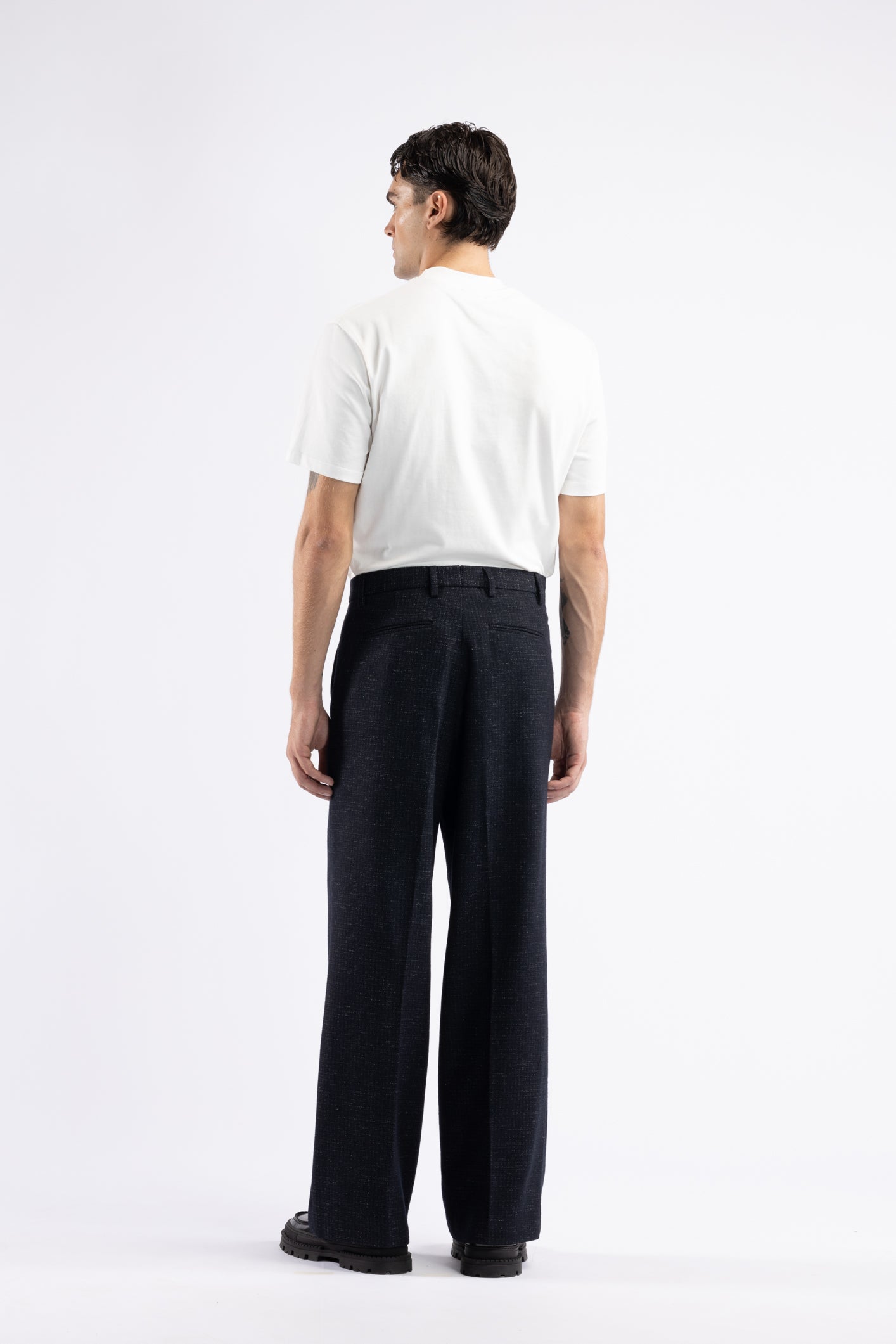 Pantalone fondo ampio microfantasia in lana