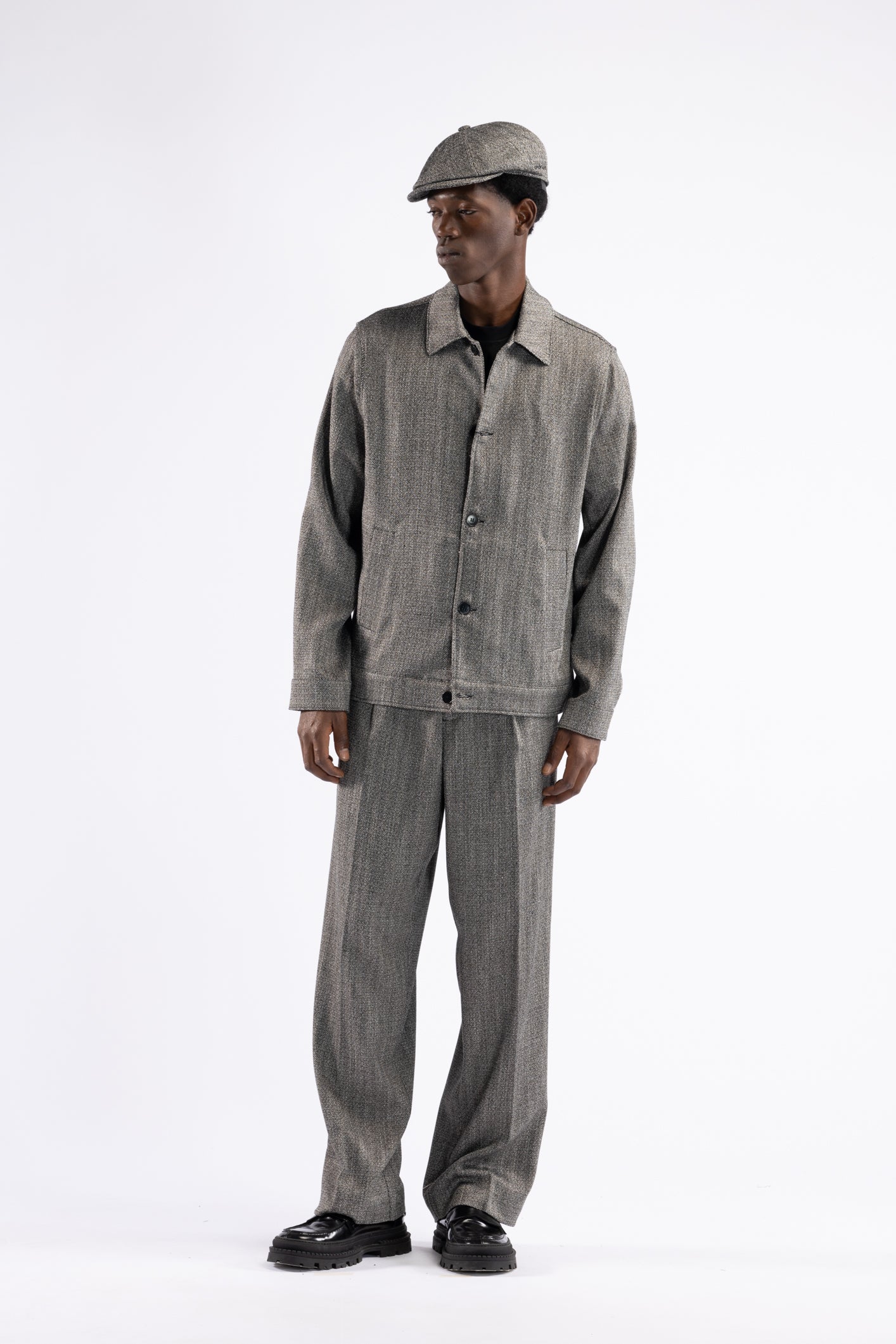 Herringbone pattern flannel cap