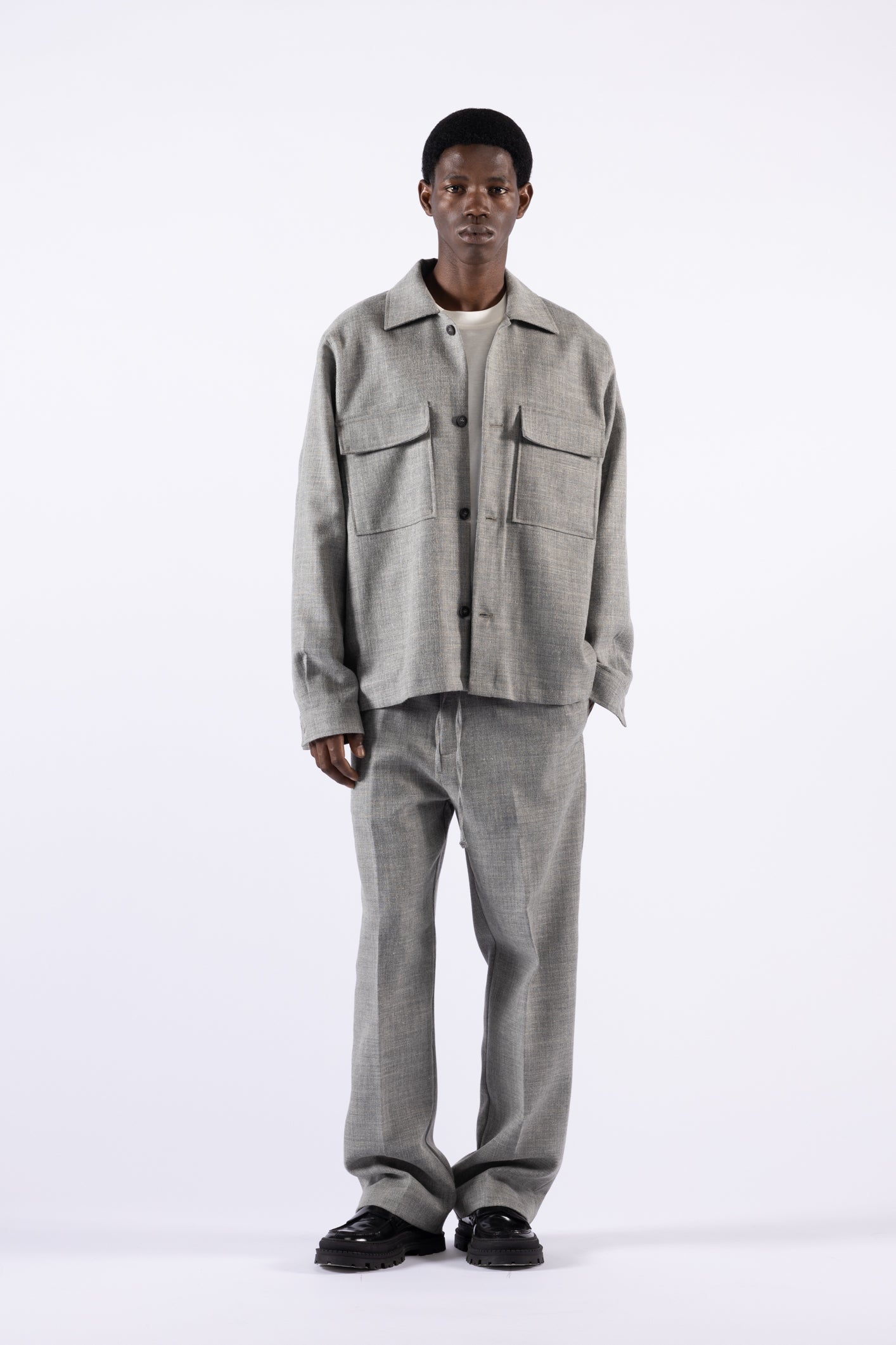 Pantalone fondo ampio in lana - Grigio