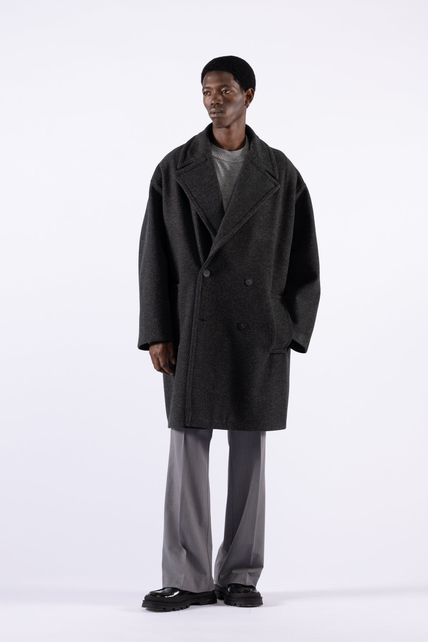 Oversized Double-Breasted Coat - Grey