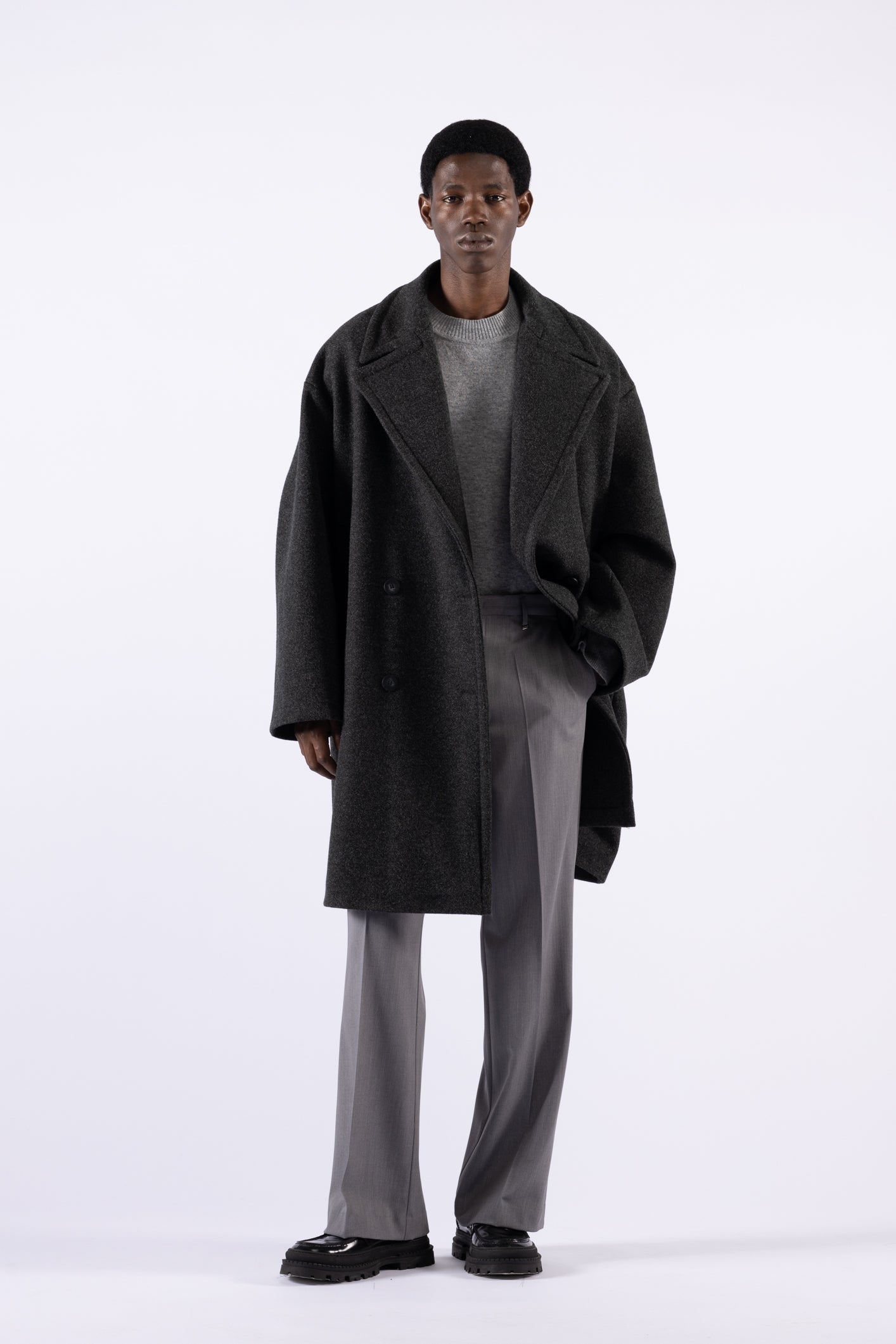 Oversized Double-Breasted Coat - Grey