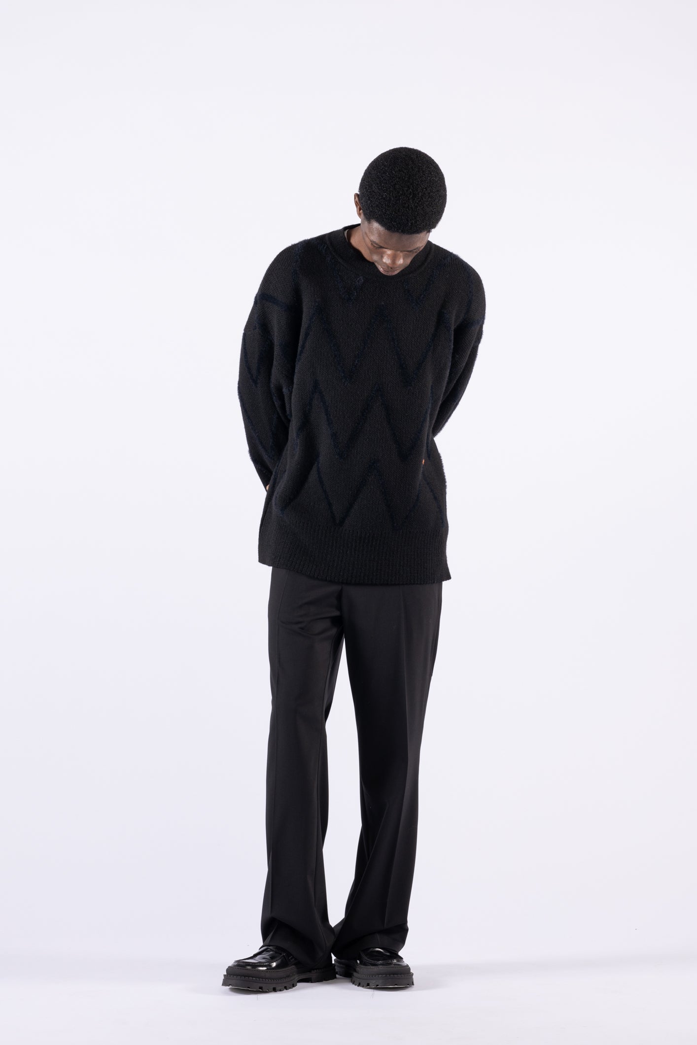 Maglia girocollo oversize fantasia - Nero