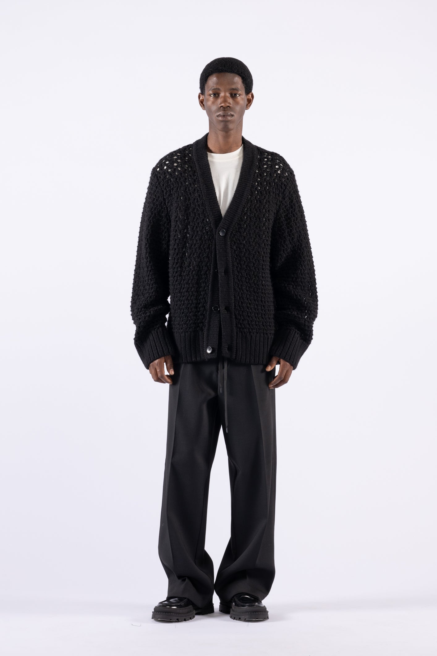 Cardigan oversize traforato - Nero