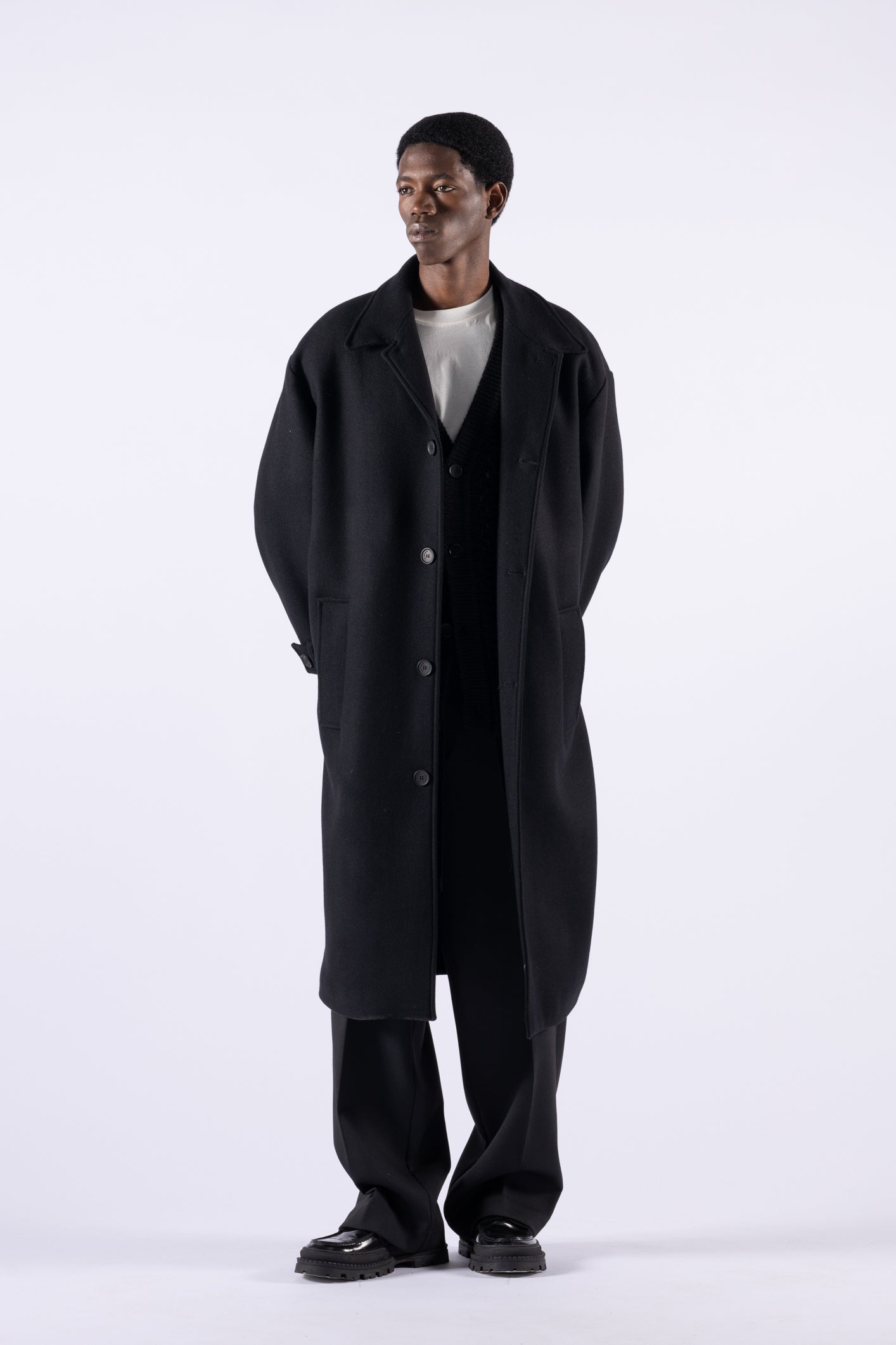 Cappotto oversize in lana monopetto - Nero