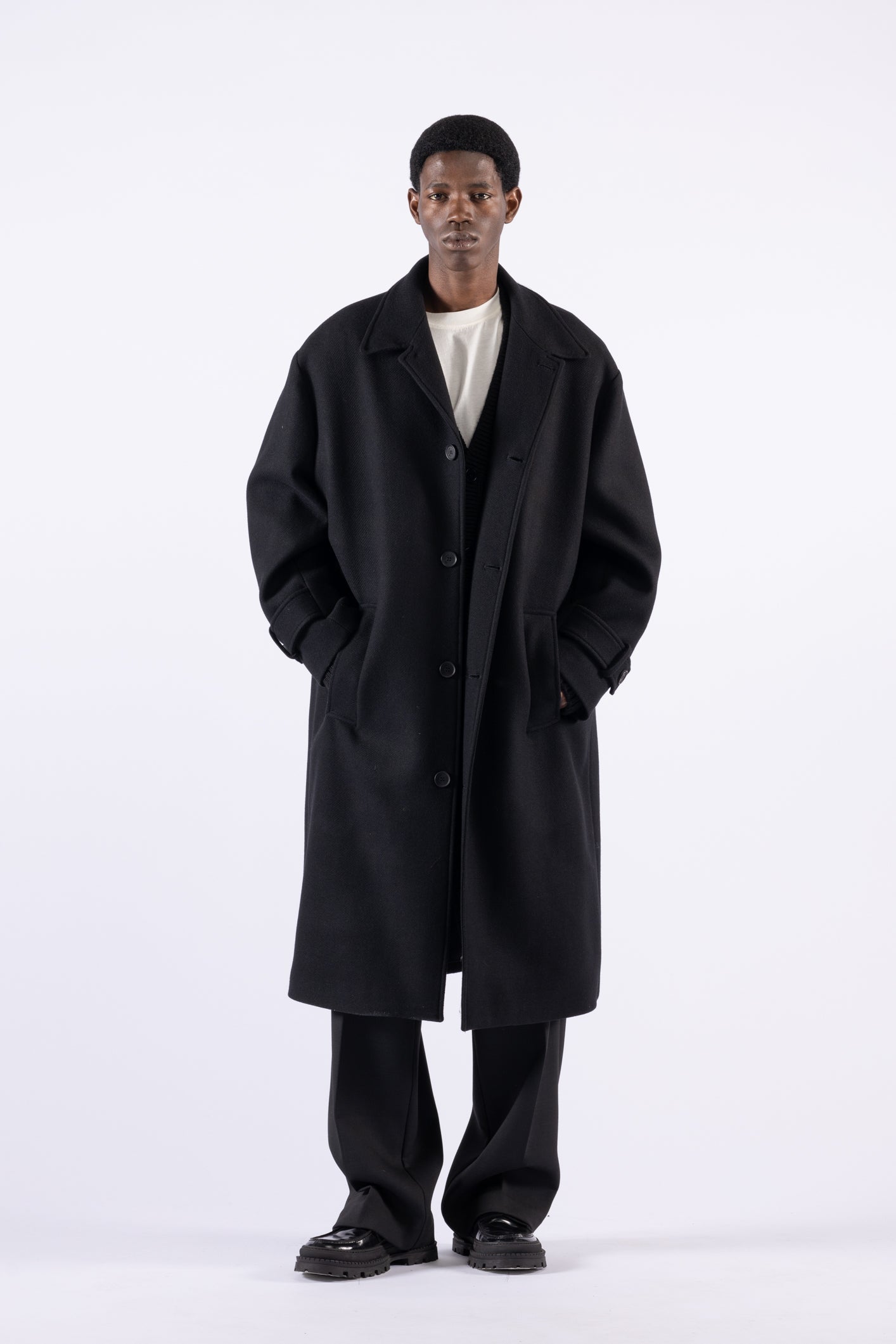 Cappotto oversize in lana monopetto - Nero