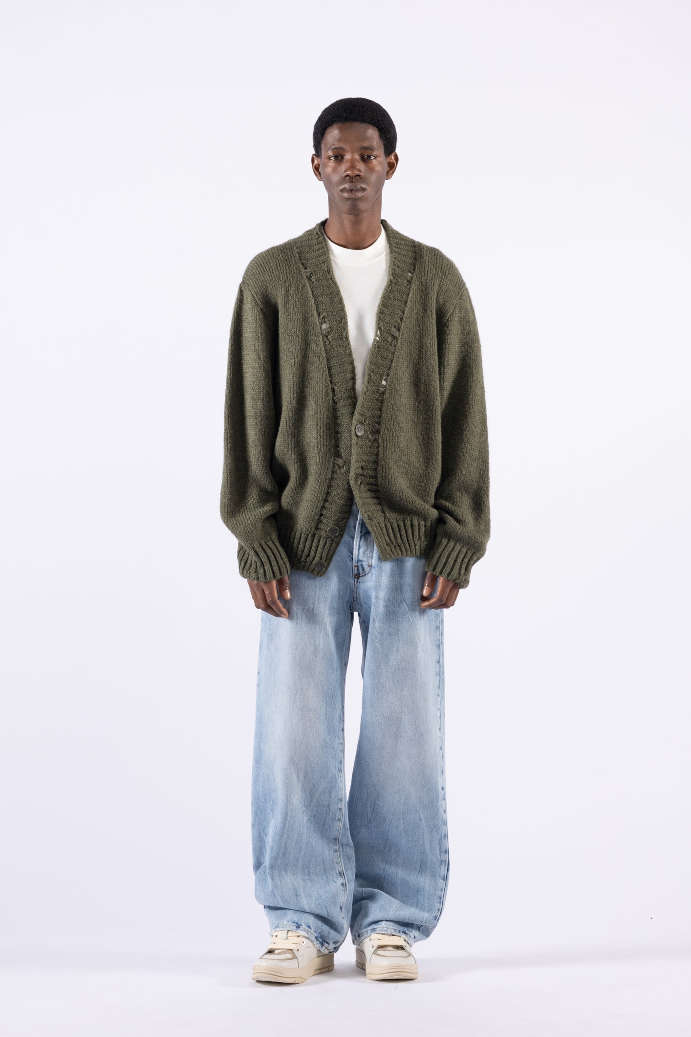 Cardigan oversize con rotture - Verde