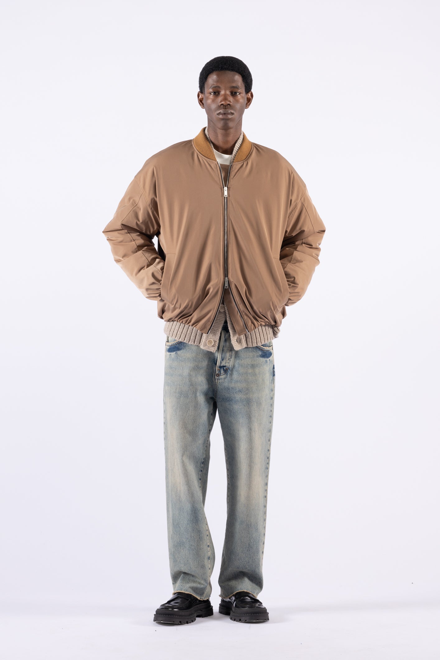 Oversized nylon bomber jacket - Tobacco