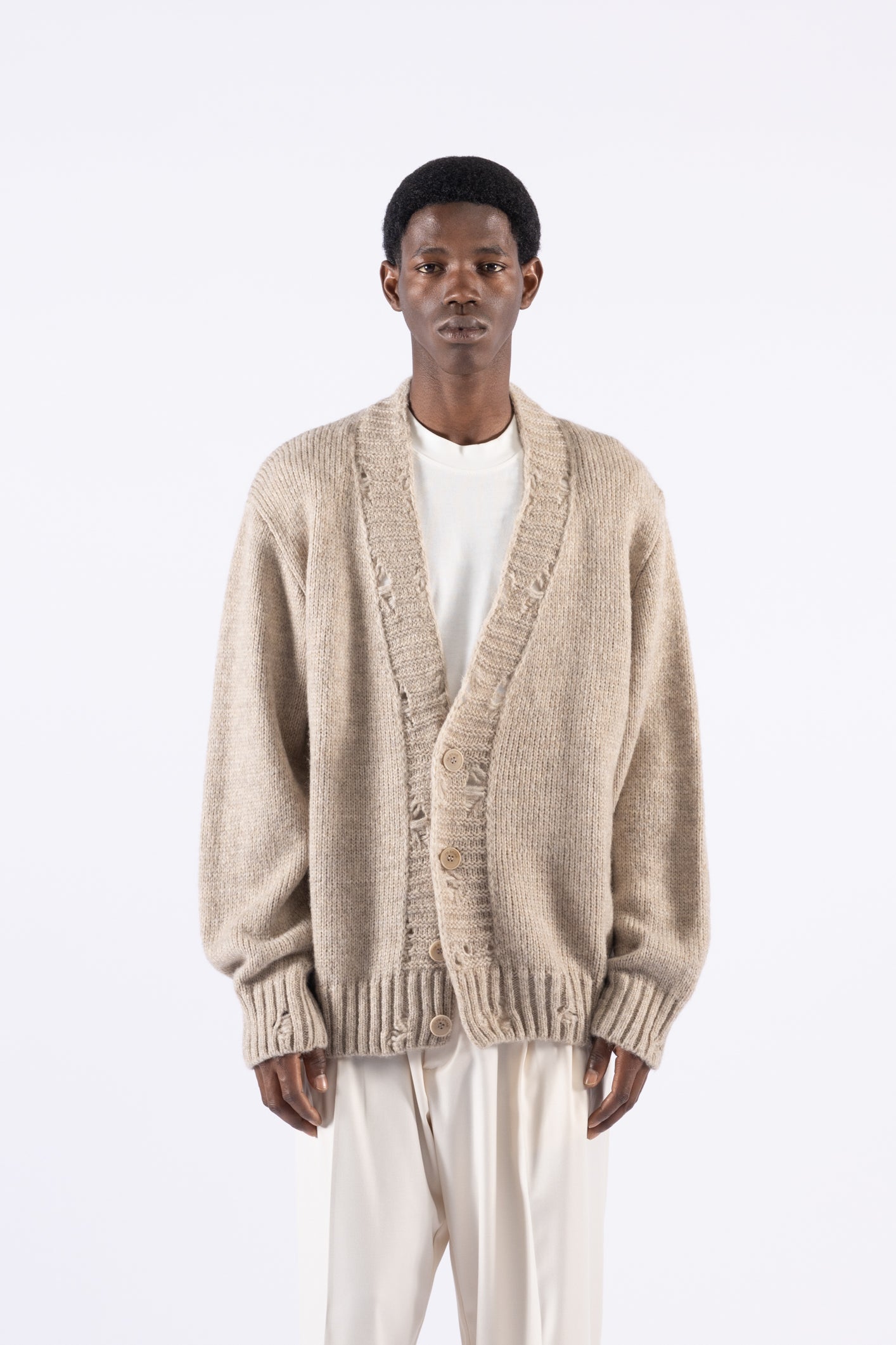 Cardigan oversize con rotture - Beige