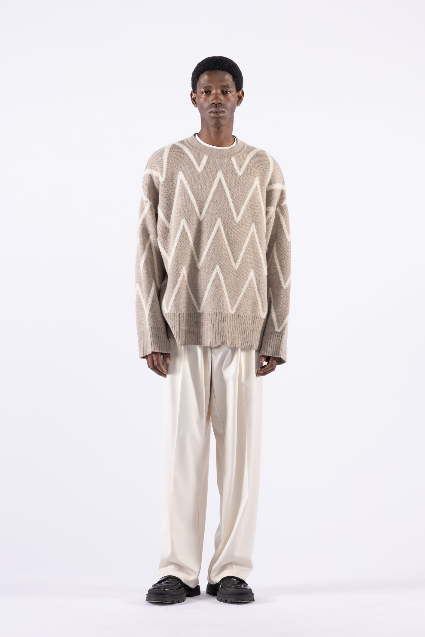 Maglia girocollo oversize fantasia - Beige