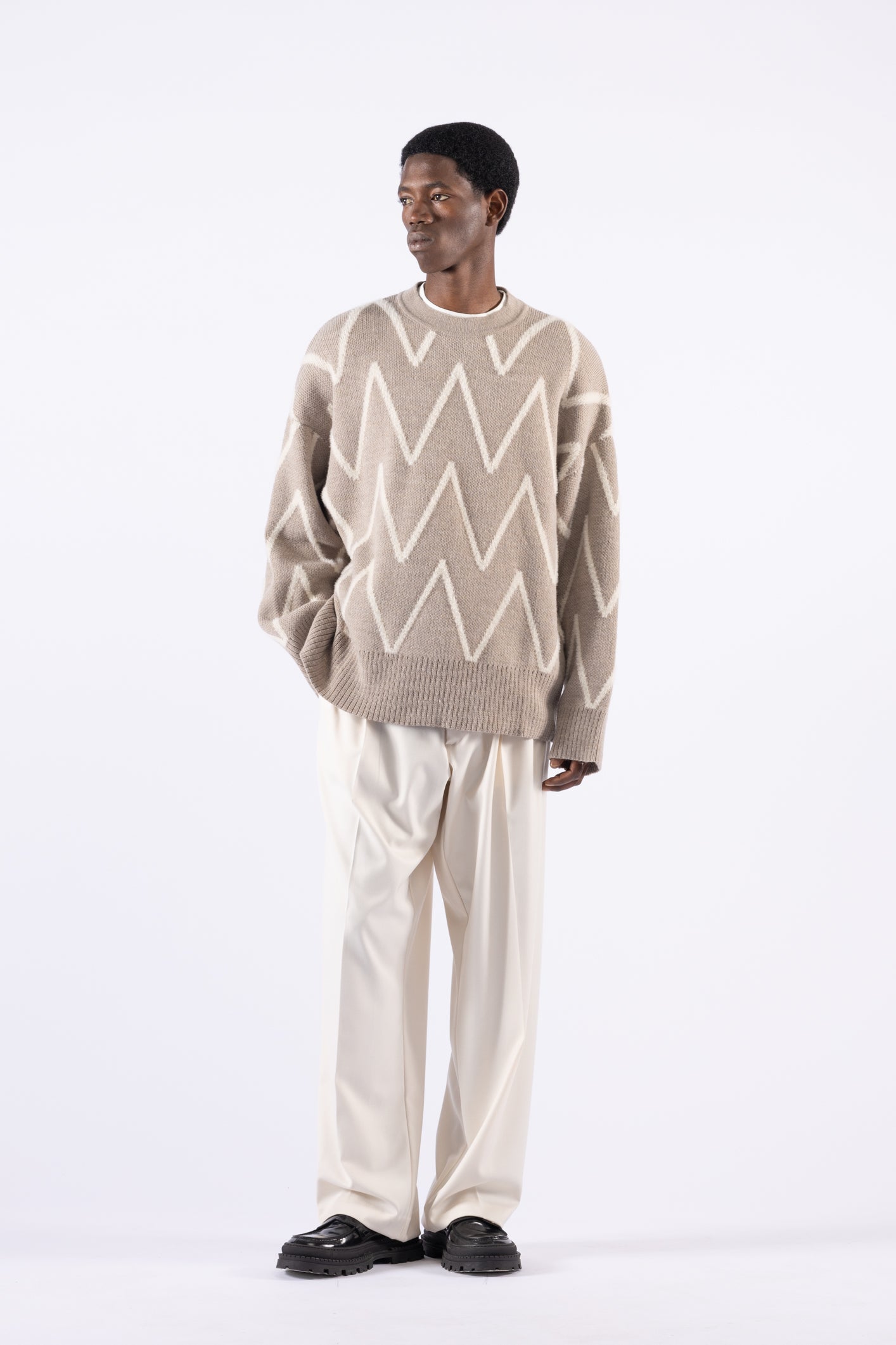 Maglia girocollo oversize fantasia - Beige