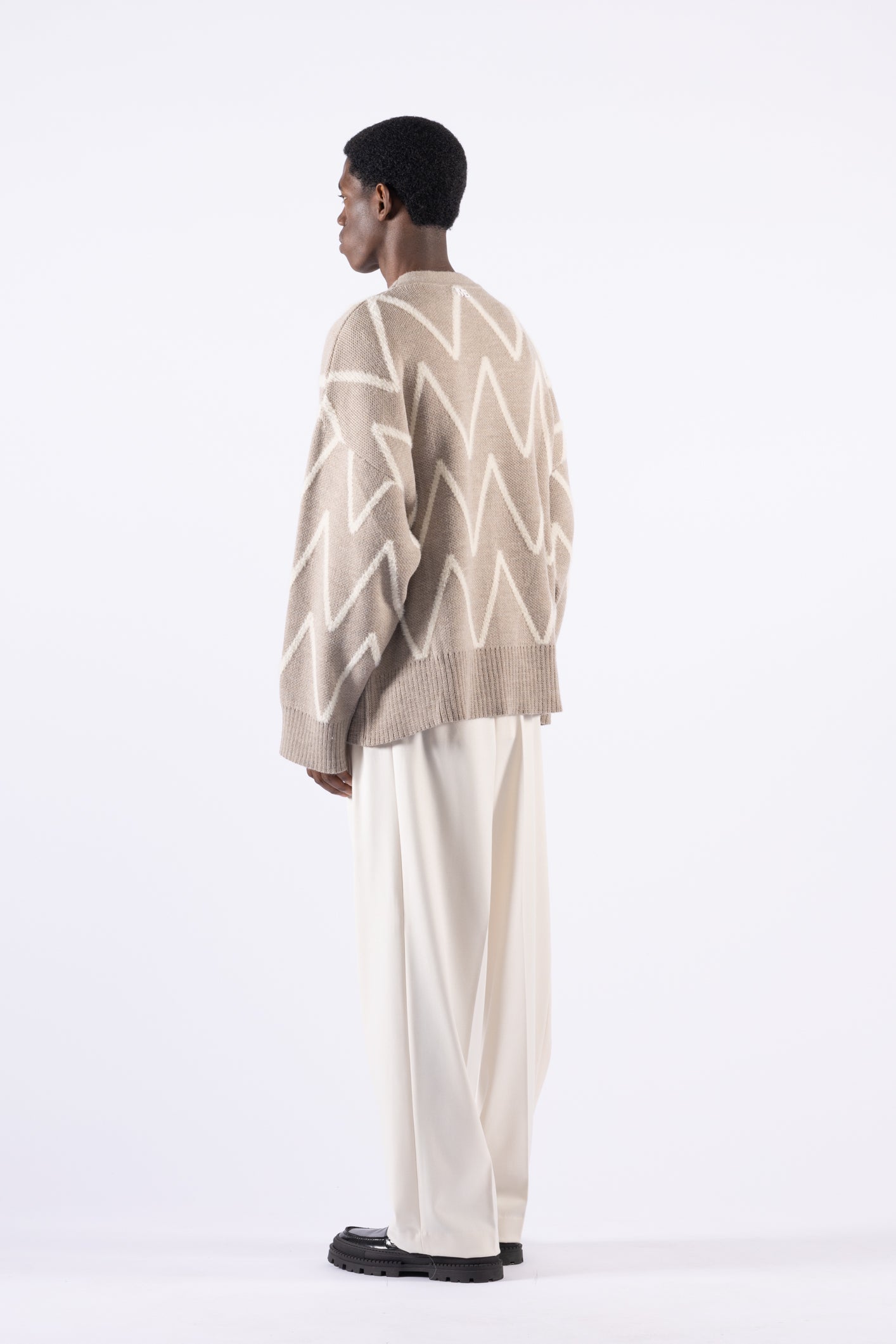 Maglia girocollo oversize fantasia - Beige