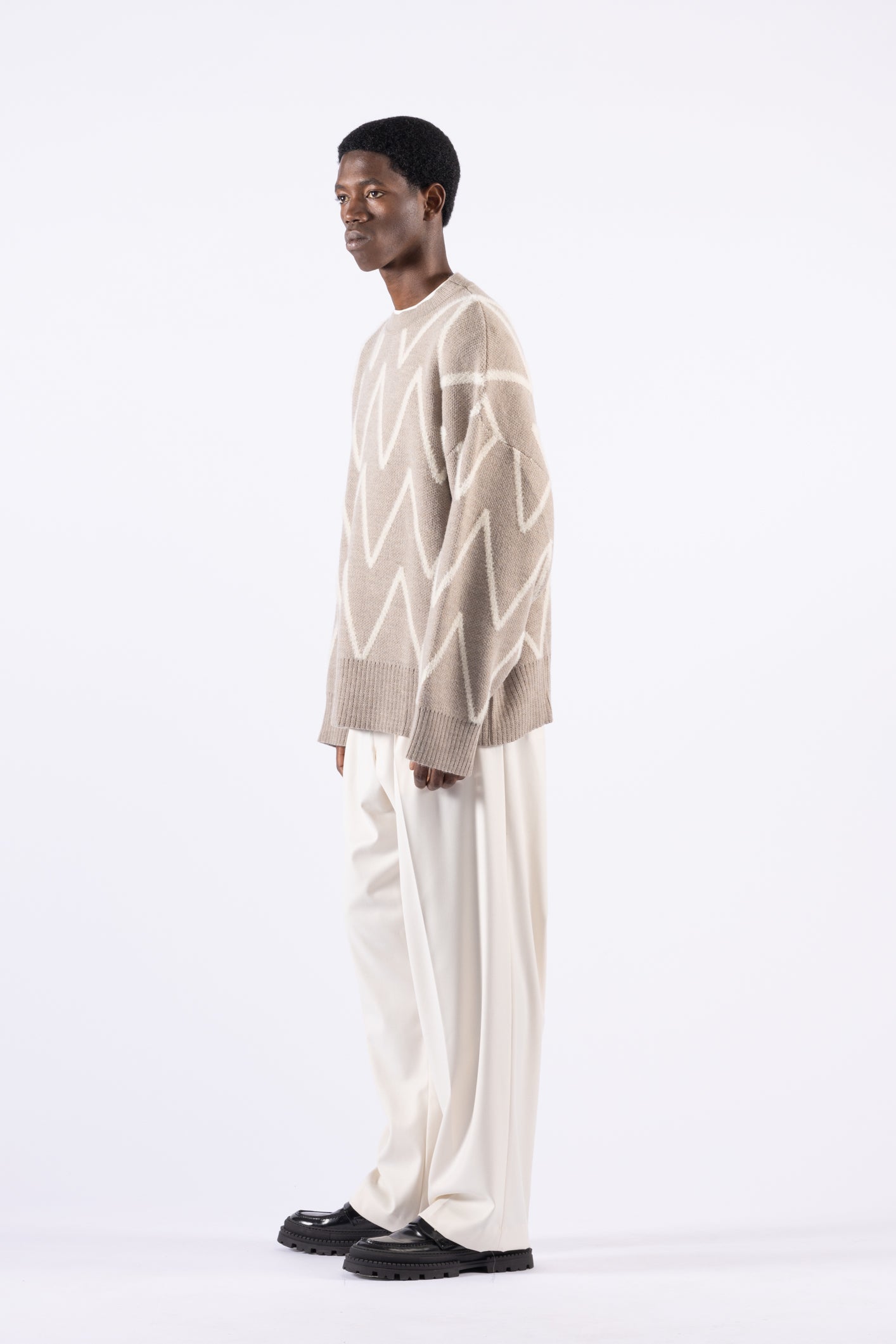 Maglia girocollo oversize fantasia - Beige