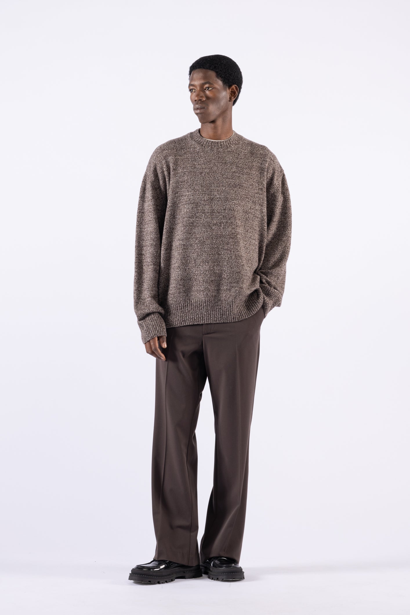 Maglia girocollo melange in lana - Moro