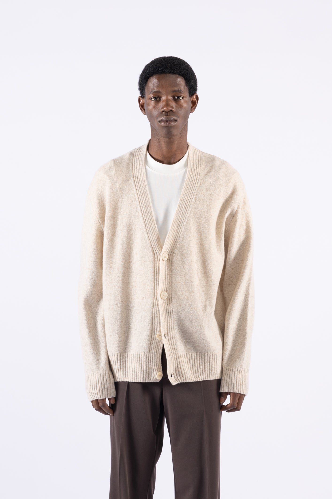 Cardigan melange in lana - Panna